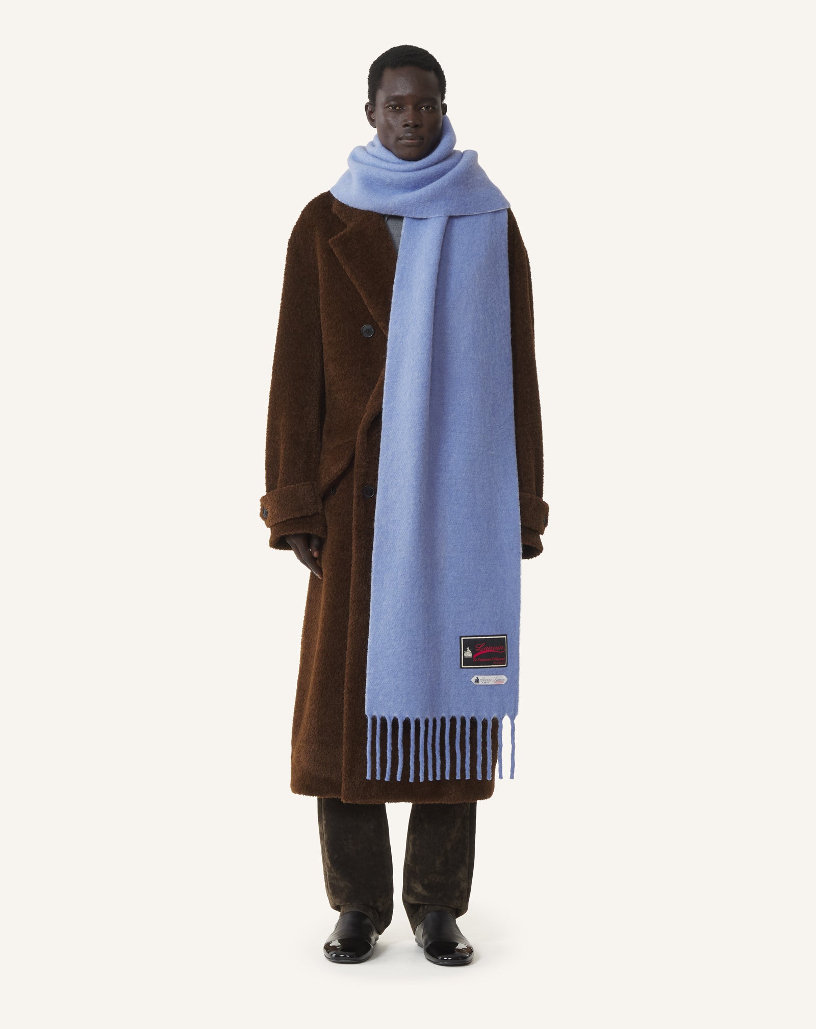 FRINGED WOOL SCARF WITH 22 FAUBOURG LABEL