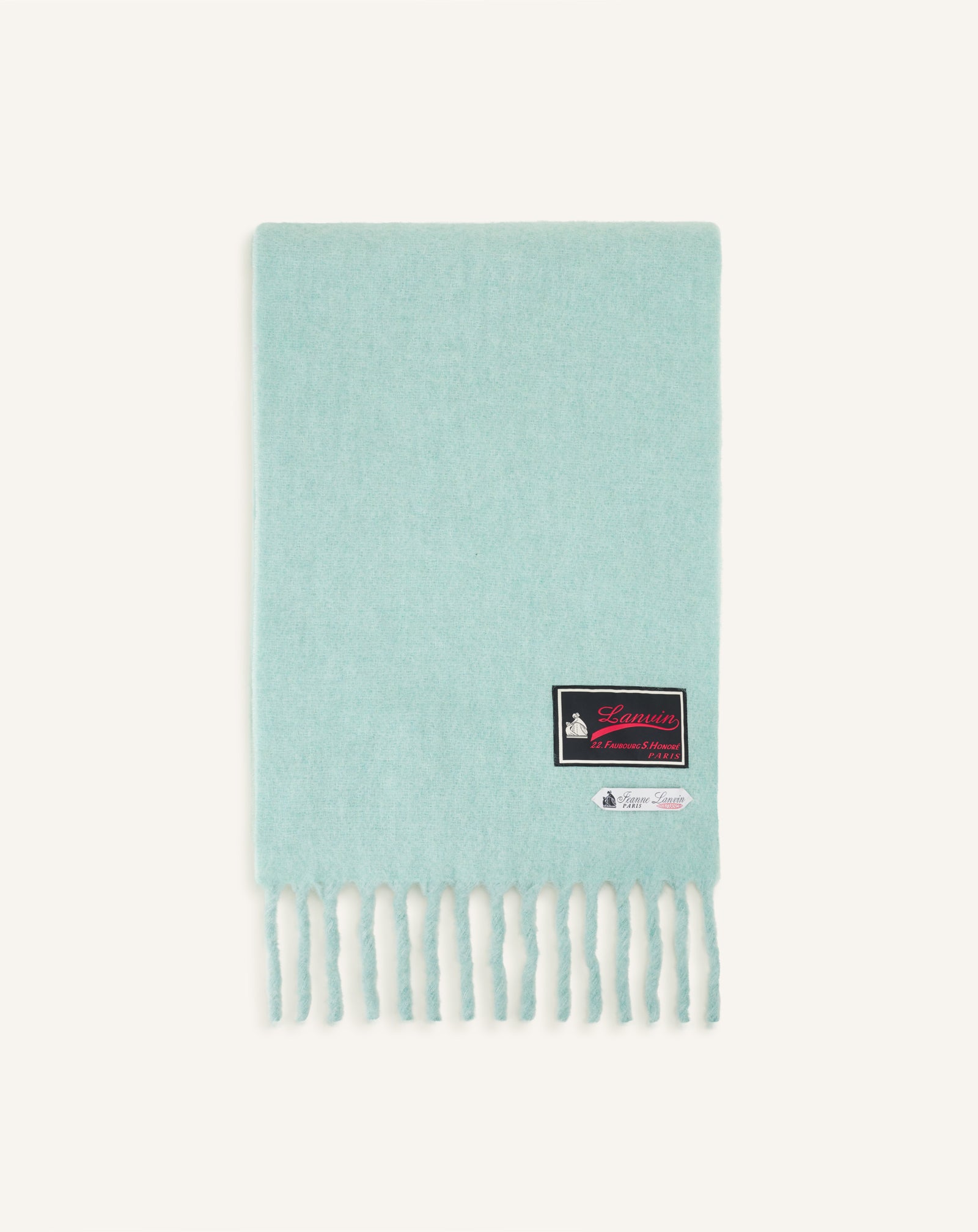 FRINGED WOOL SCARF WITH 22 FAUBOURG LABEL