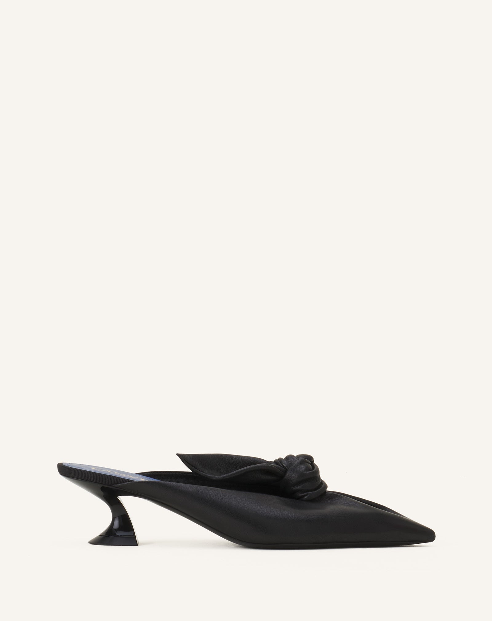 MIDNIGHT STEP BOW LEATHER MULE WITH HEEL