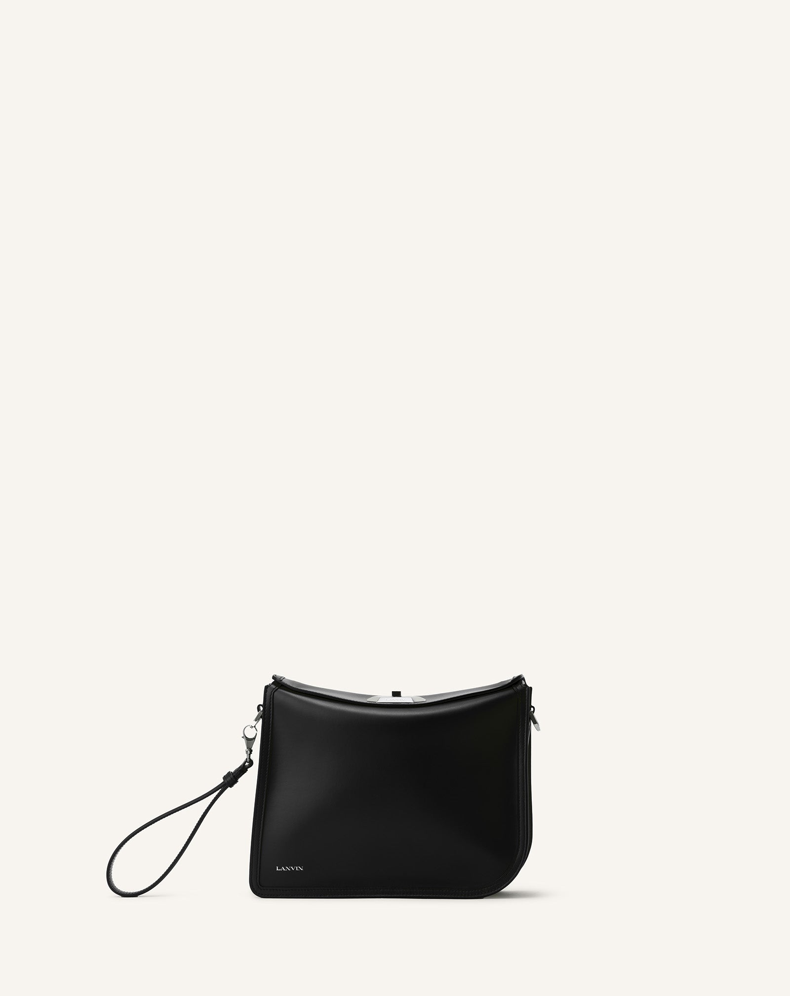 BLACK COMPAGNON ASYMMETRICAL LEATHER CLUTCH BAG