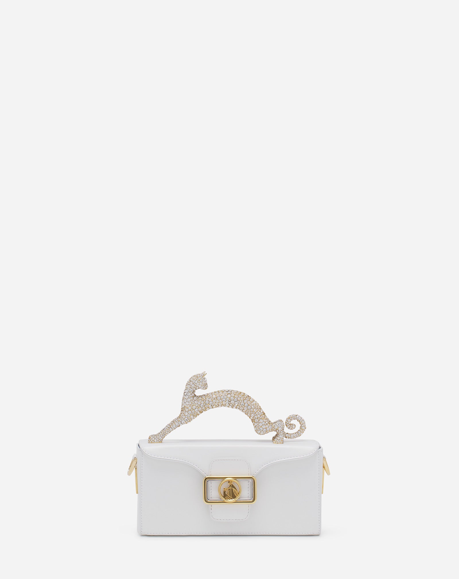 WHITE PENCIL CAT BAG IN LEATHER AND RHINESTONES