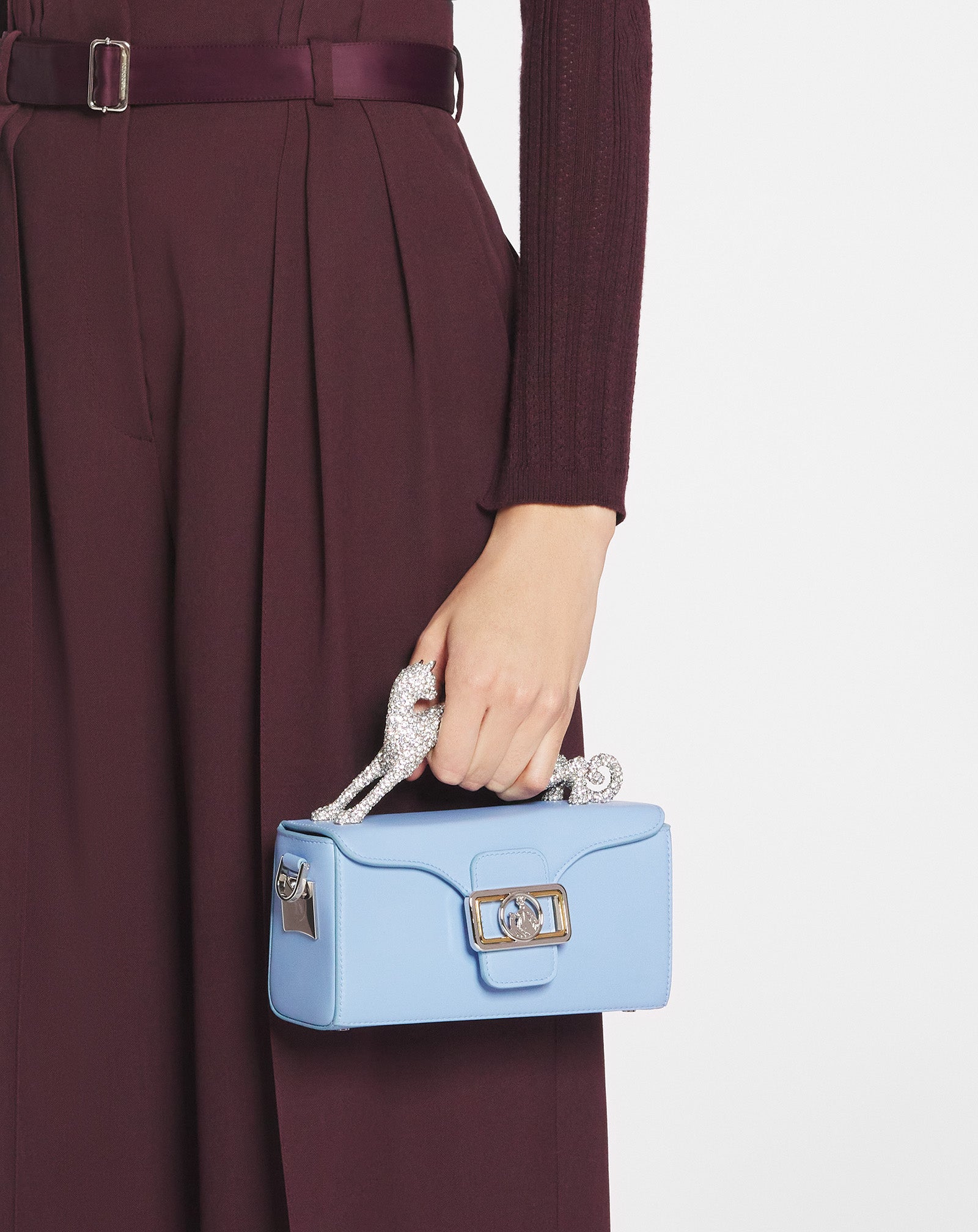 PENCIL CAT NANO BAG IN LEATHER AND RHINESTONES