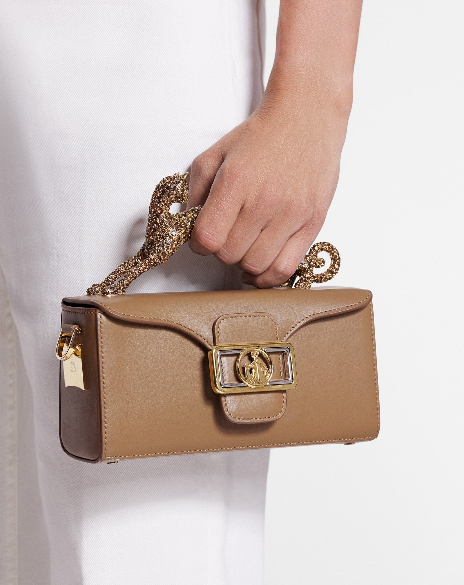 NANO PENCIL CAT BAG IN LEATHER AND RHINESTONE