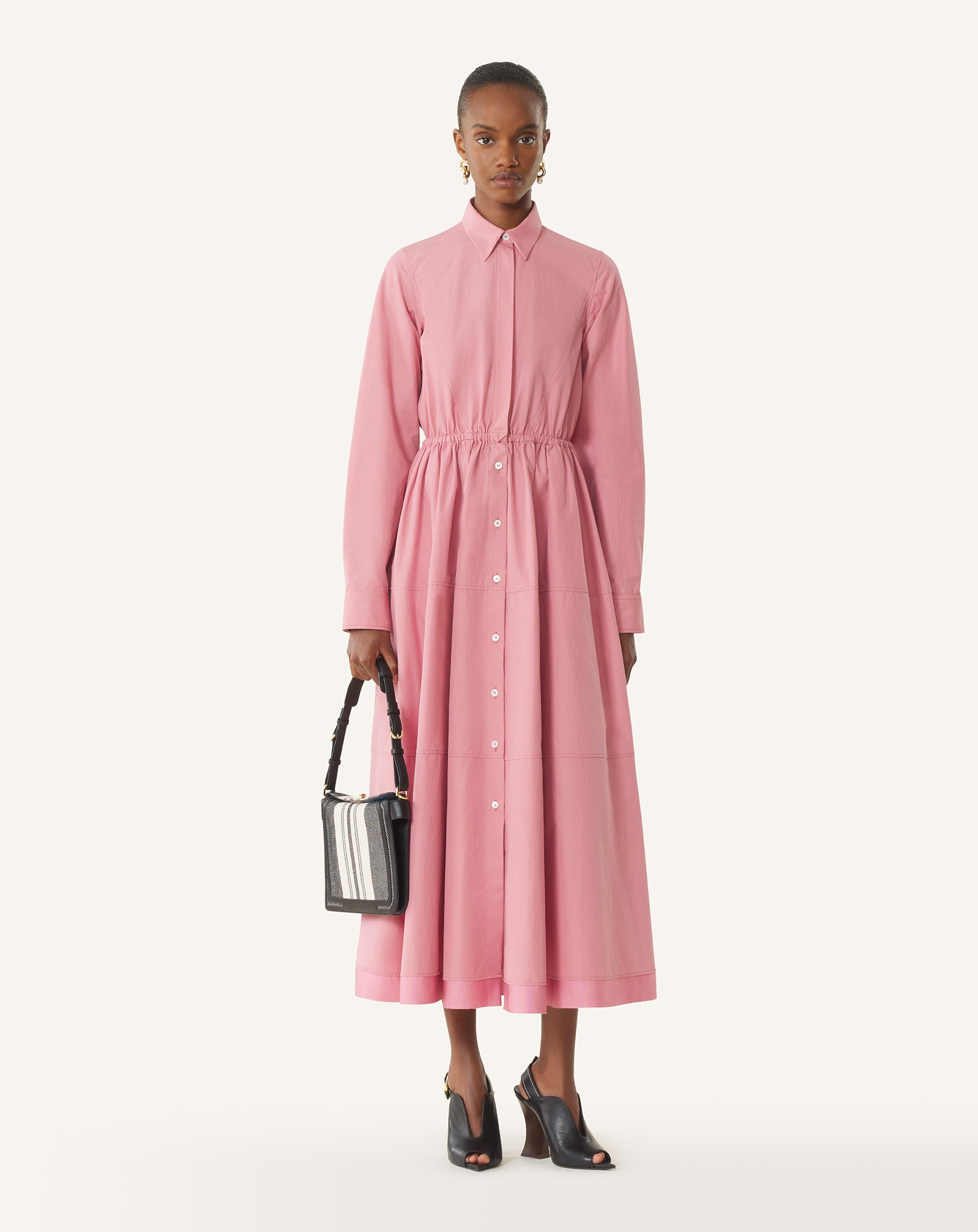 COMPAGNON SMALL ASYMMETRICAL BAG IN STRIPED CANVAS