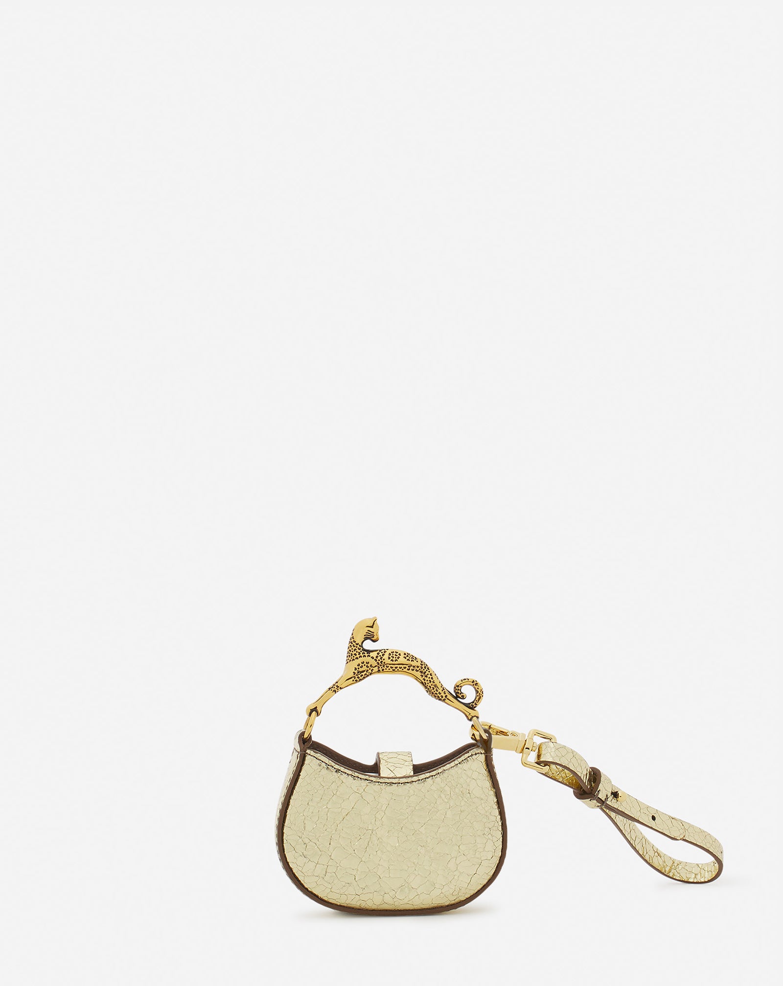 MICRO HOBO CAT CHARM BAG IN CRACKLED METALLIC LEATHER