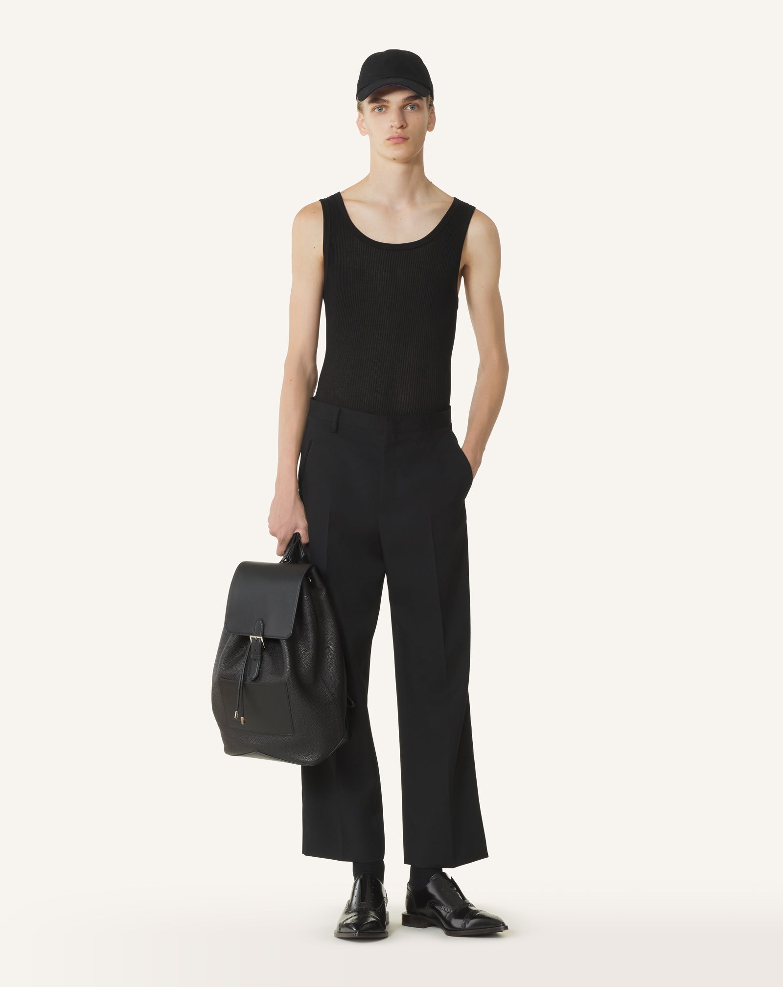 BLACK PLEATED JERSEY TANK TOP