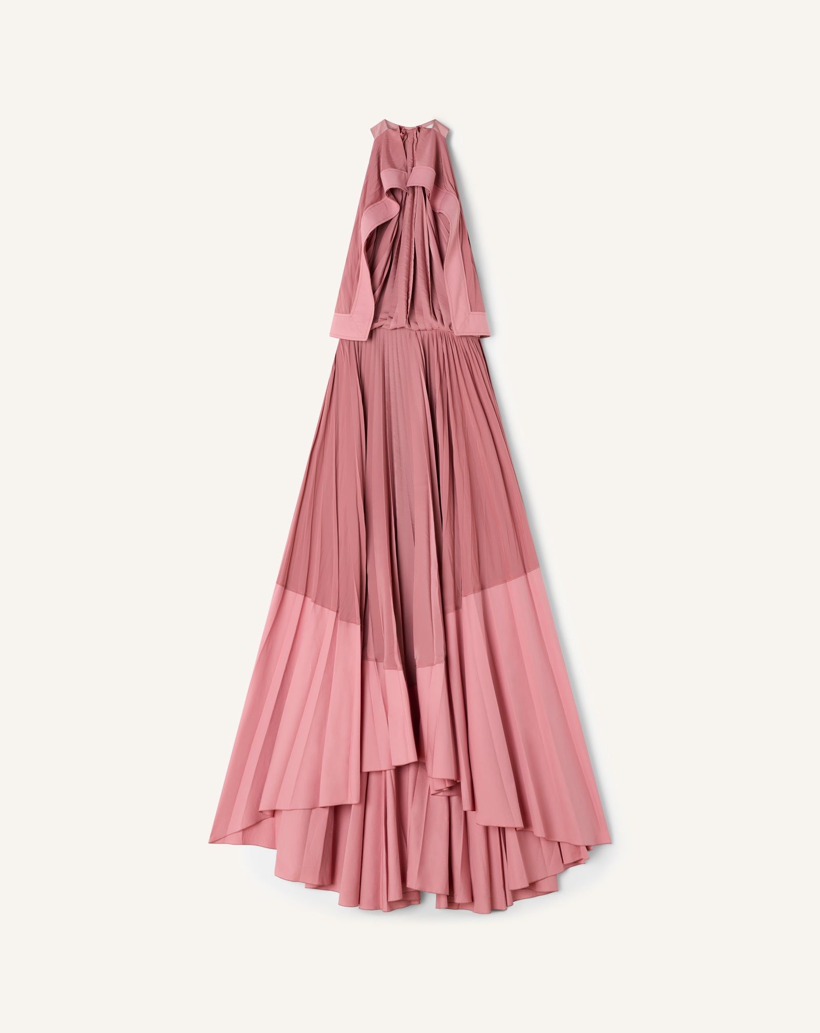 PLEATED DRESS IN CHARMEUSE AND COTTON
