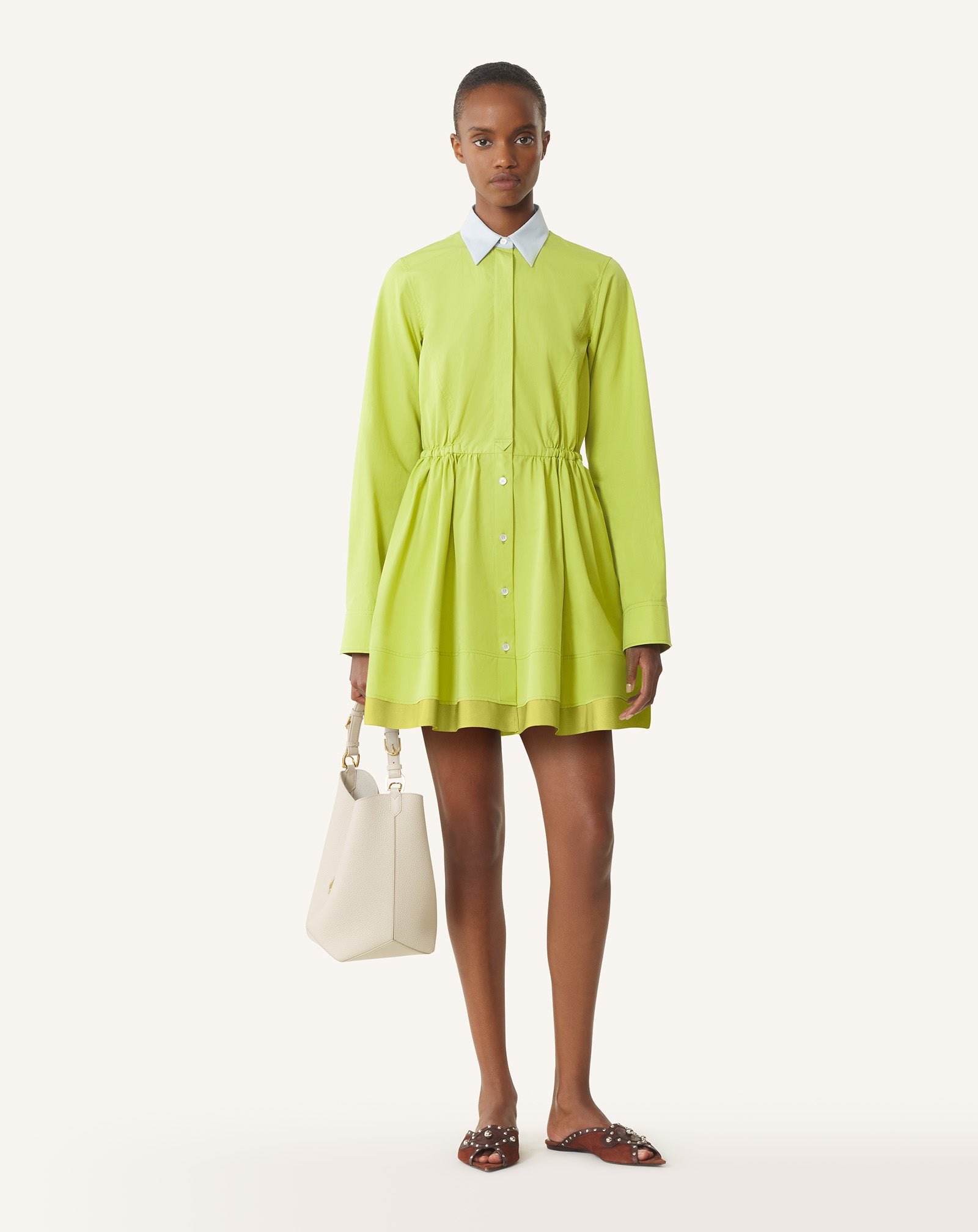 GREEN SHORT SHIRT DRESS IN COTTON POPLIN