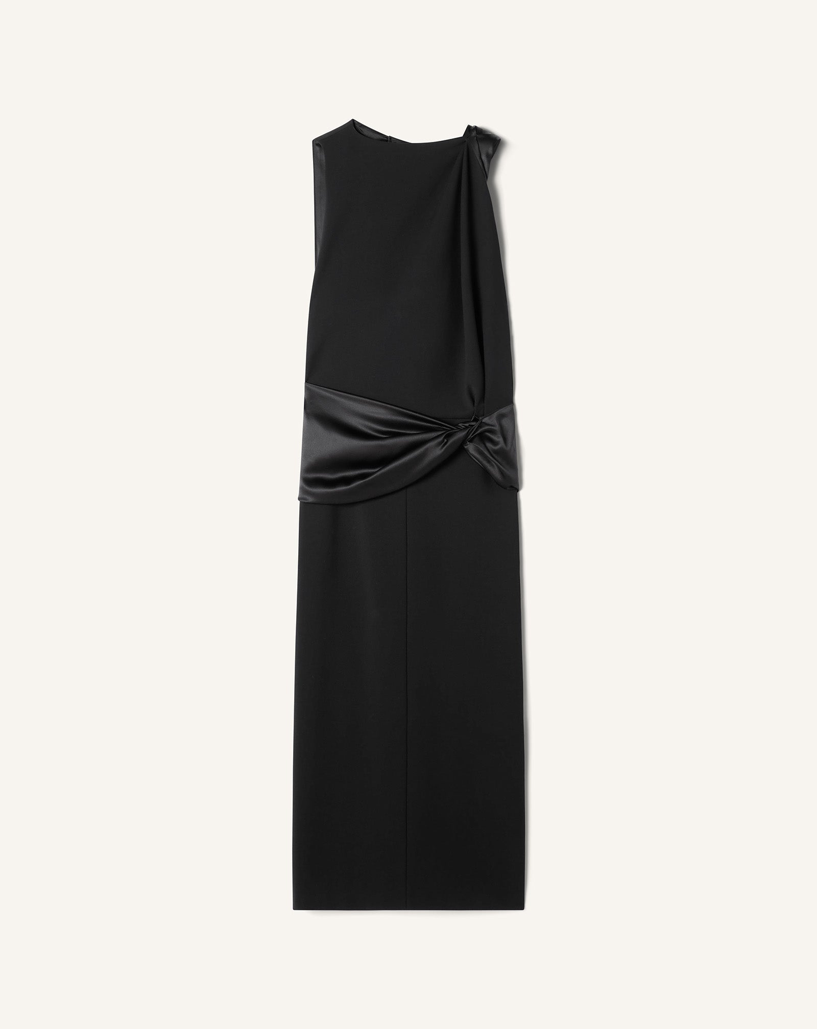 BLACK MIDI DRESS IN JERSEY AND SATIN