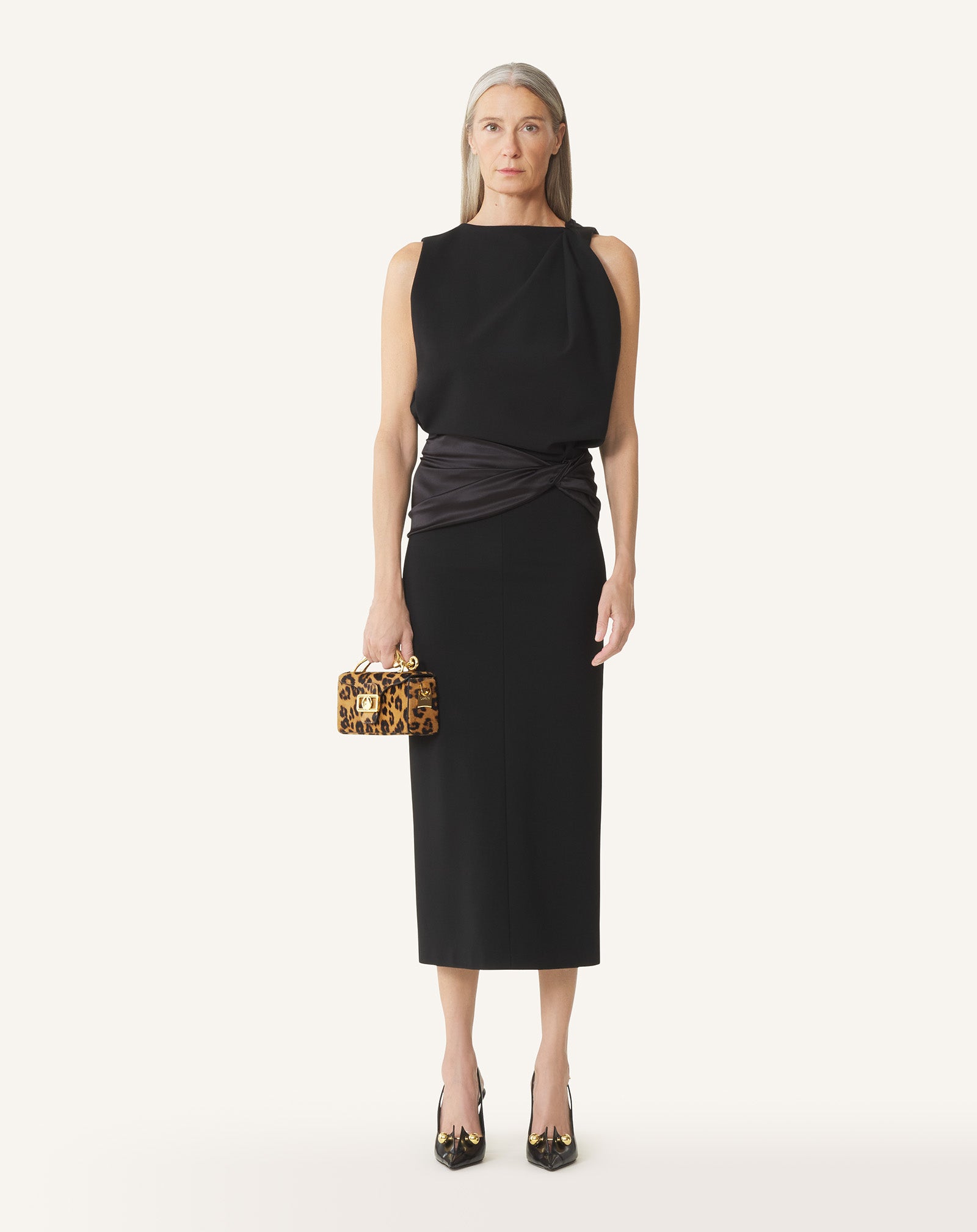 BLACK MIDI DRESS IN JERSEY AND SATIN