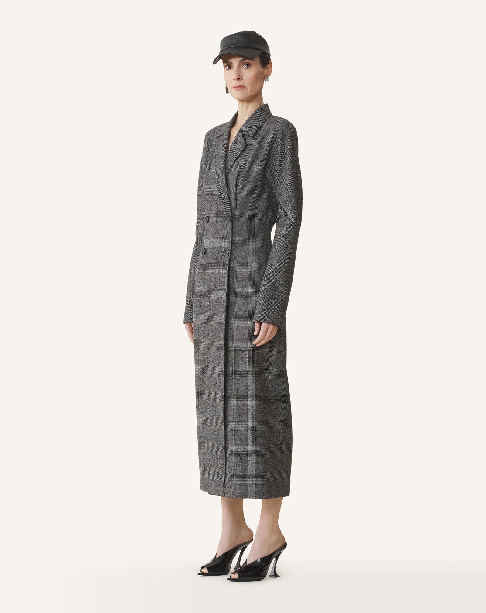 DOUBLE-BREASTED PRINCE OF WALES WOOL DRESS