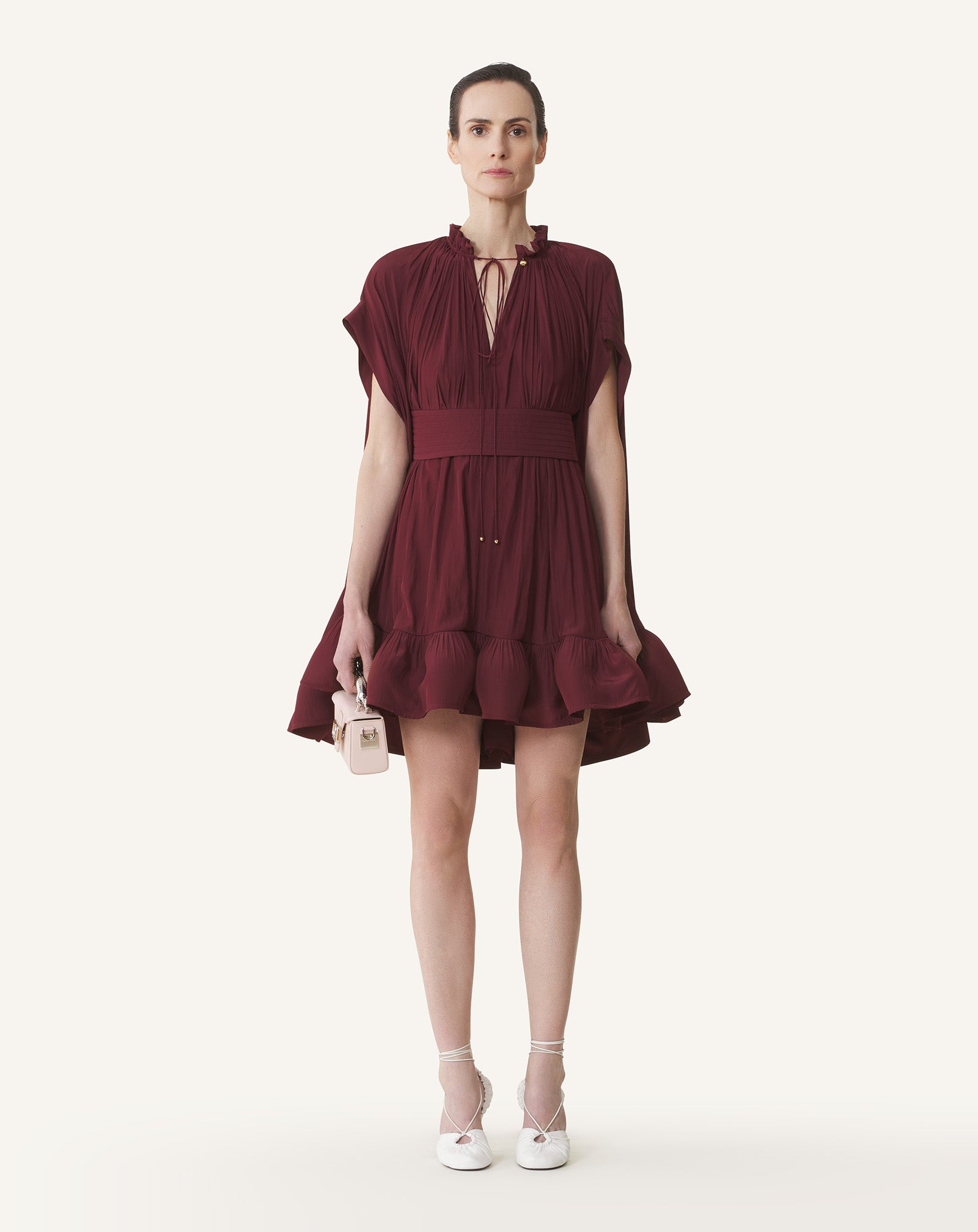 RED SHORT CHARMEUSE DRESS
