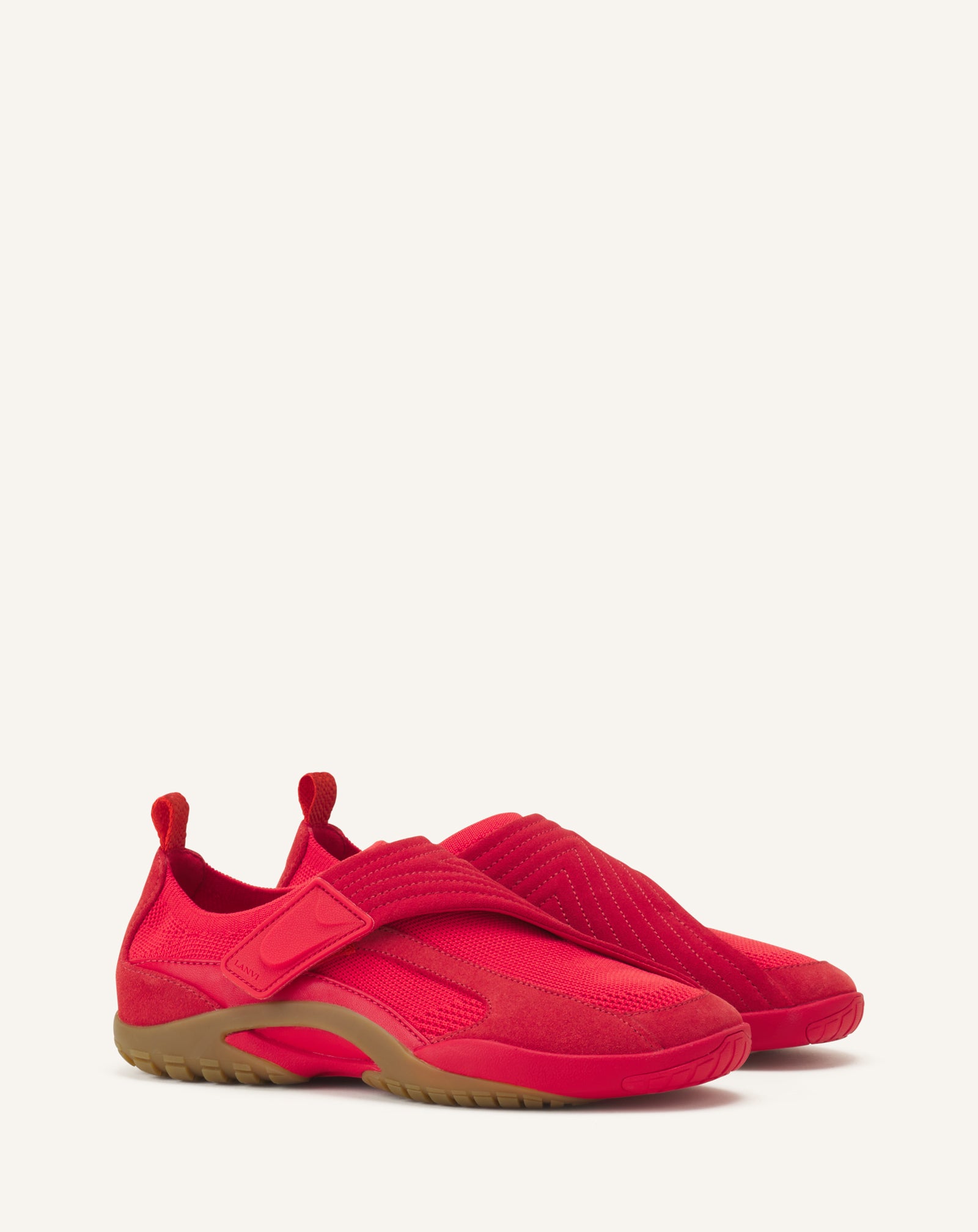 RED LNV1 KNIT AND SUEDE SNEAKERS