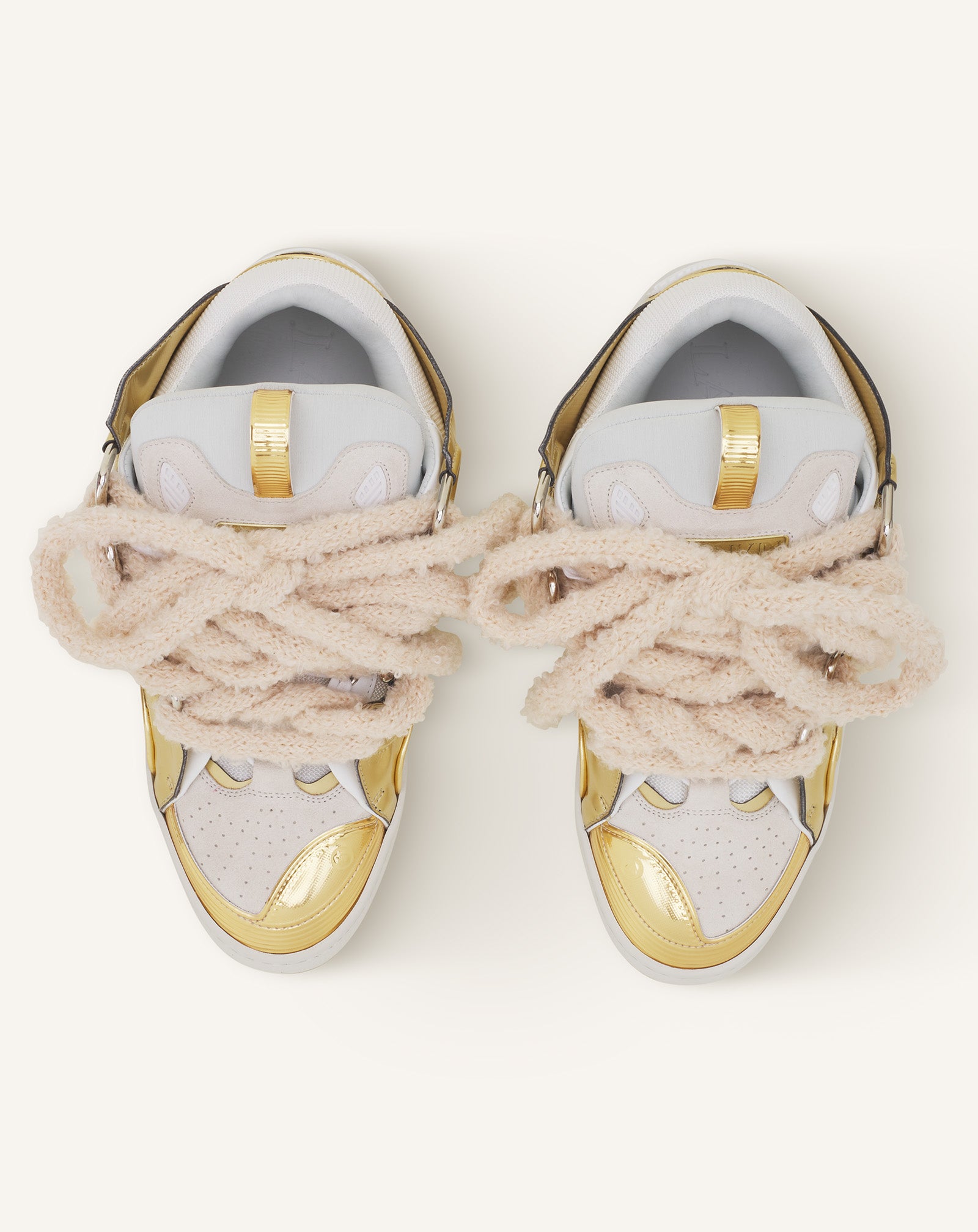 CURB METALLIC LEATHER SNEAKERS WITH MESH LACES