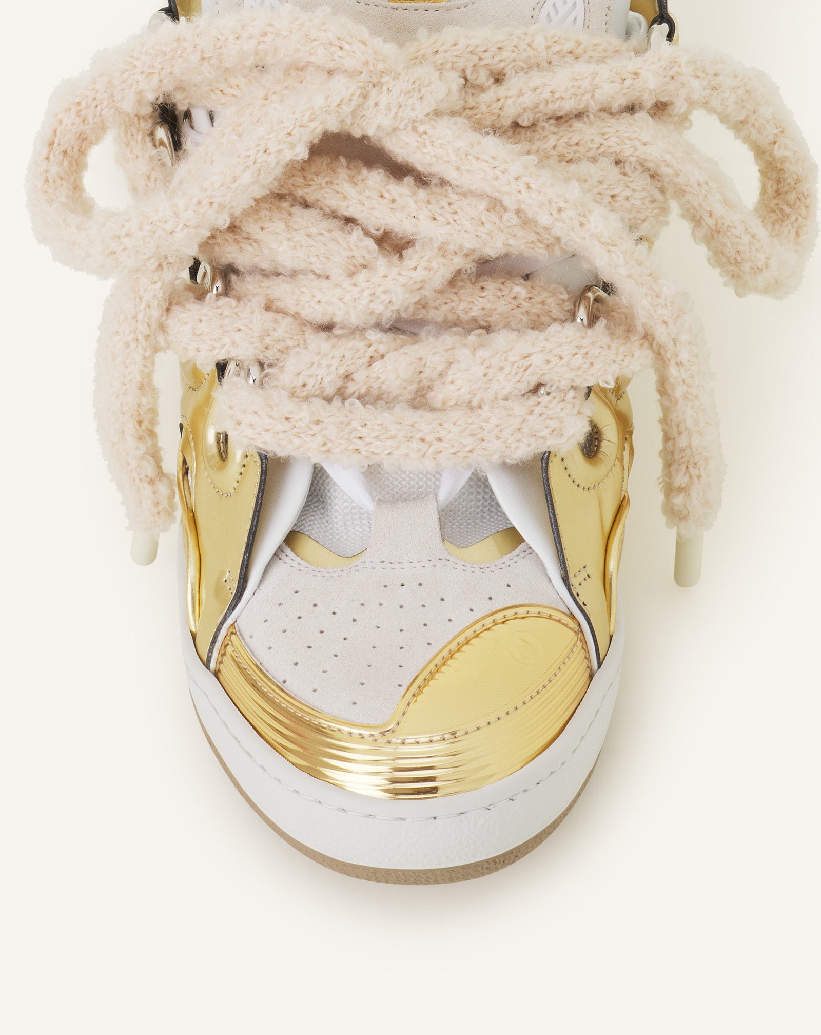 CURB METALLIC LEATHER SNEAKERS WITH MESH LACES