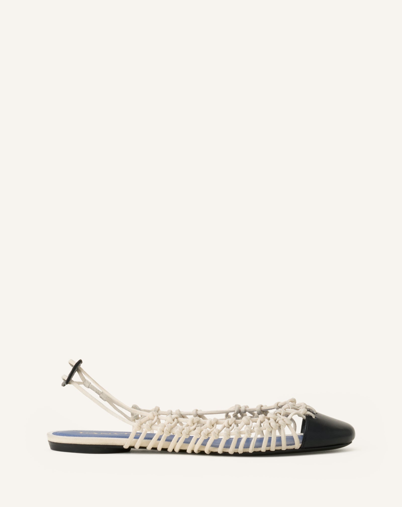 WHITE KNITLINE SLINGBACK BALLERINA IN LEATHER