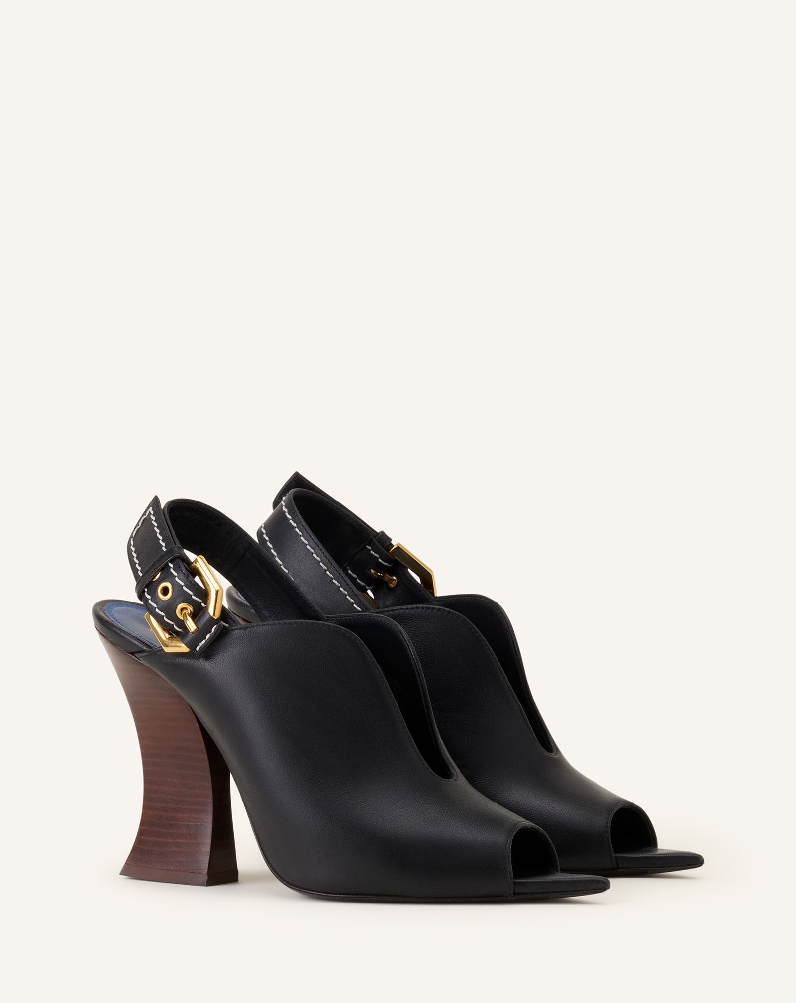 BUCKLE ARCH HEELED LEATHER MULE