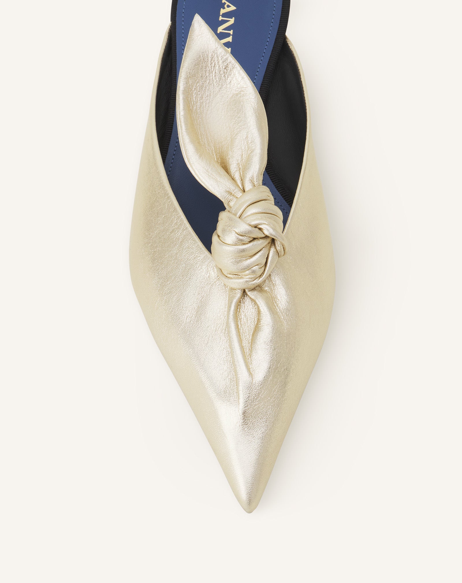 MIDNIGHT STEP BOW MULE IN METALLIC LEATHER