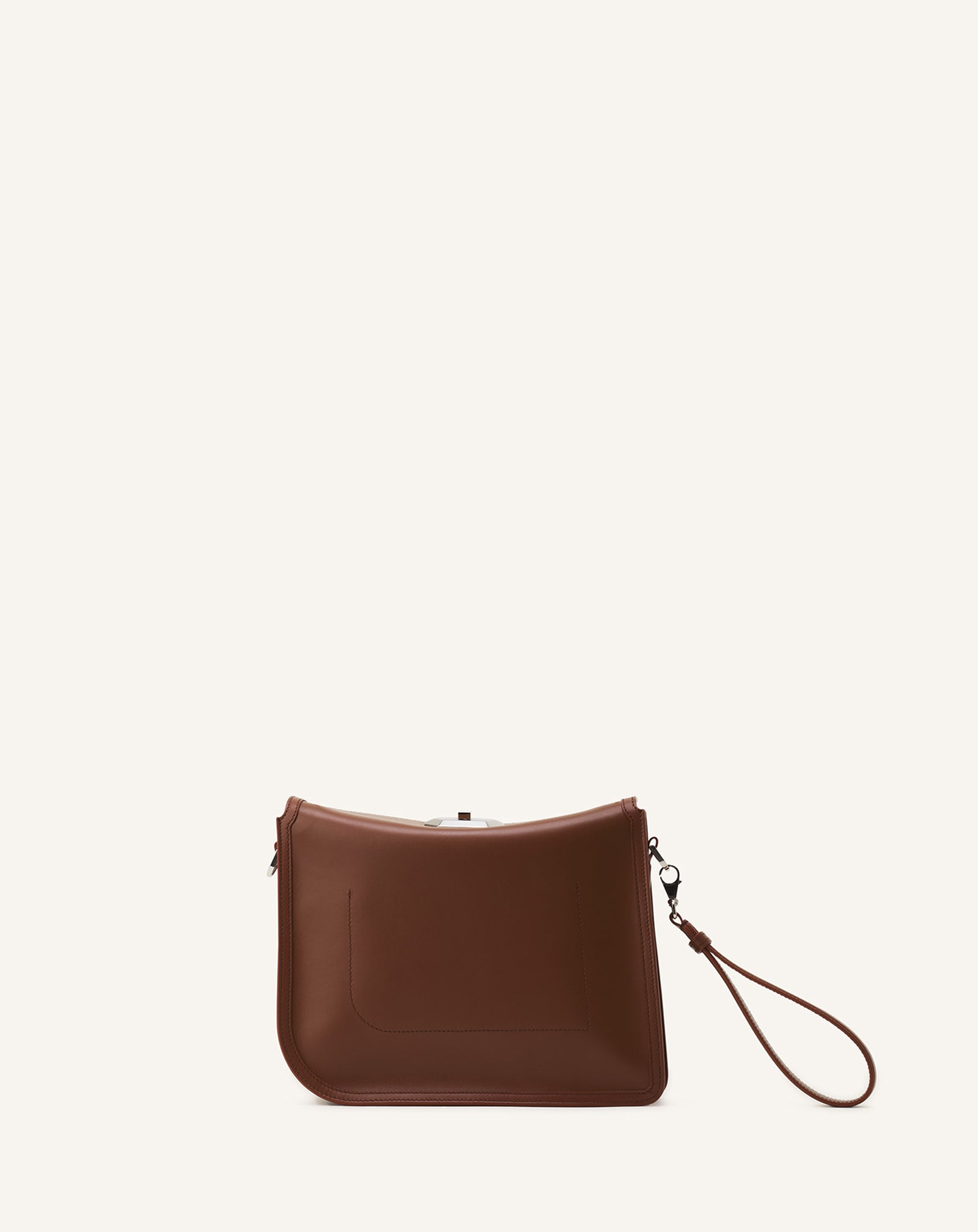 BROWN COMPAGNON ASYMMETRICAL LEATHER CLUTCH BAG