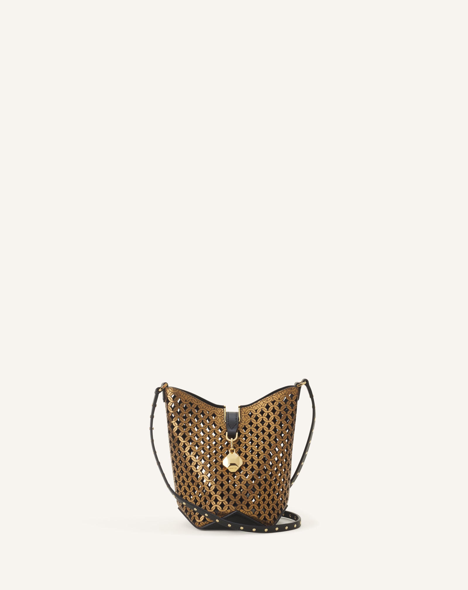 SILVER CATCH BY LANVIN NANO BUCKET BAG IN SHINY LEATHER