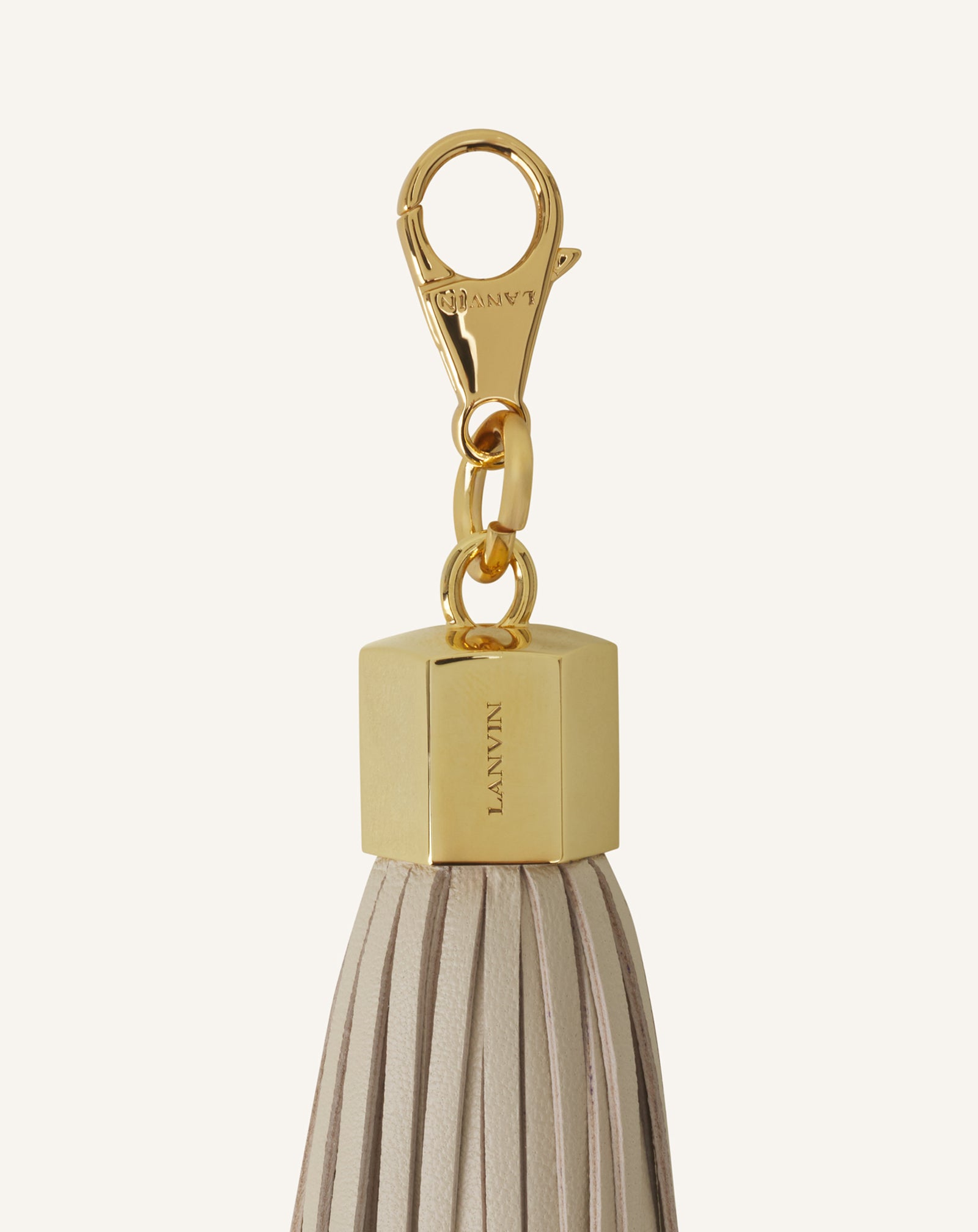 WHITE LEATHER POMPOM BAG CHARM