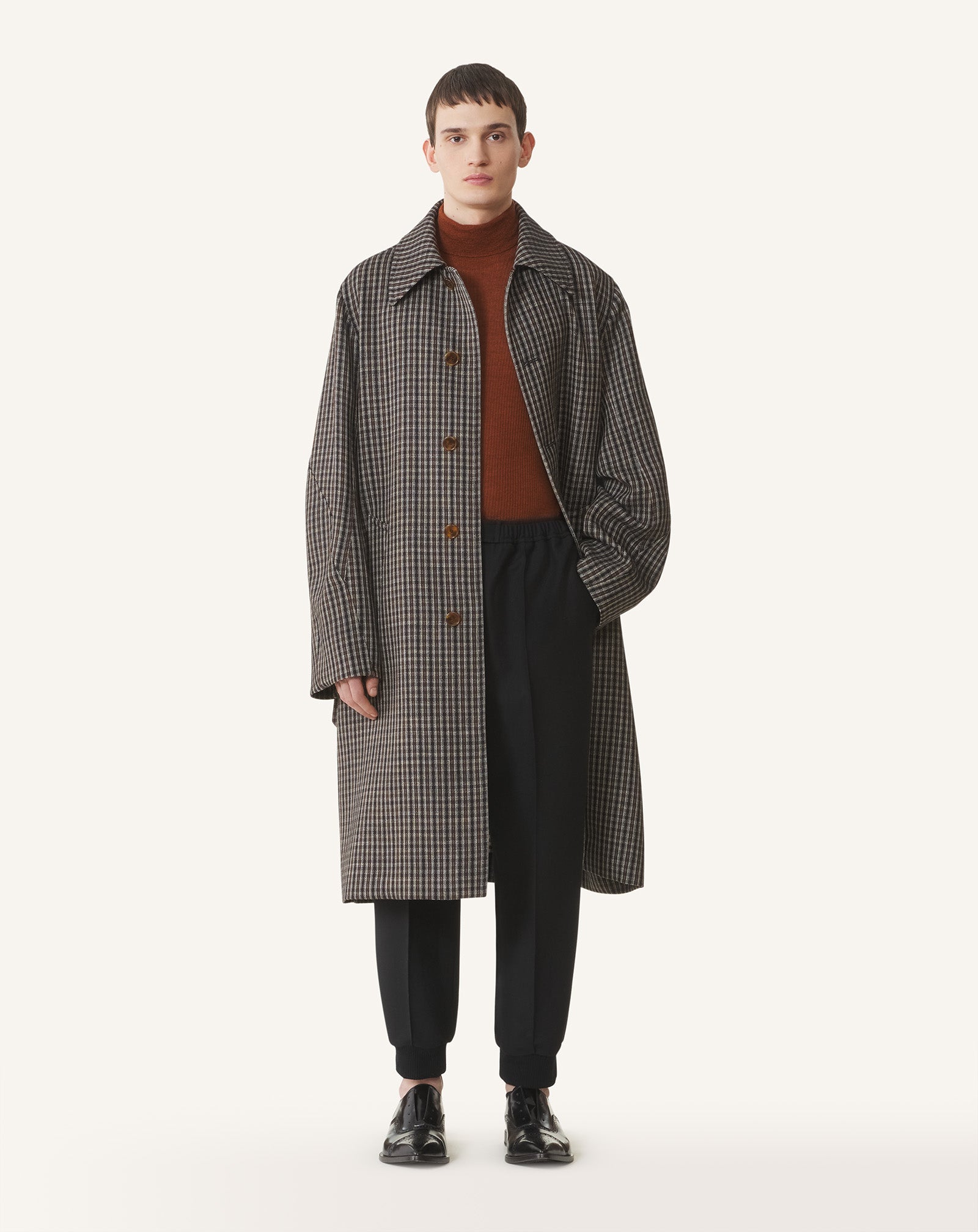 CHECKED WOOL CAR COAT