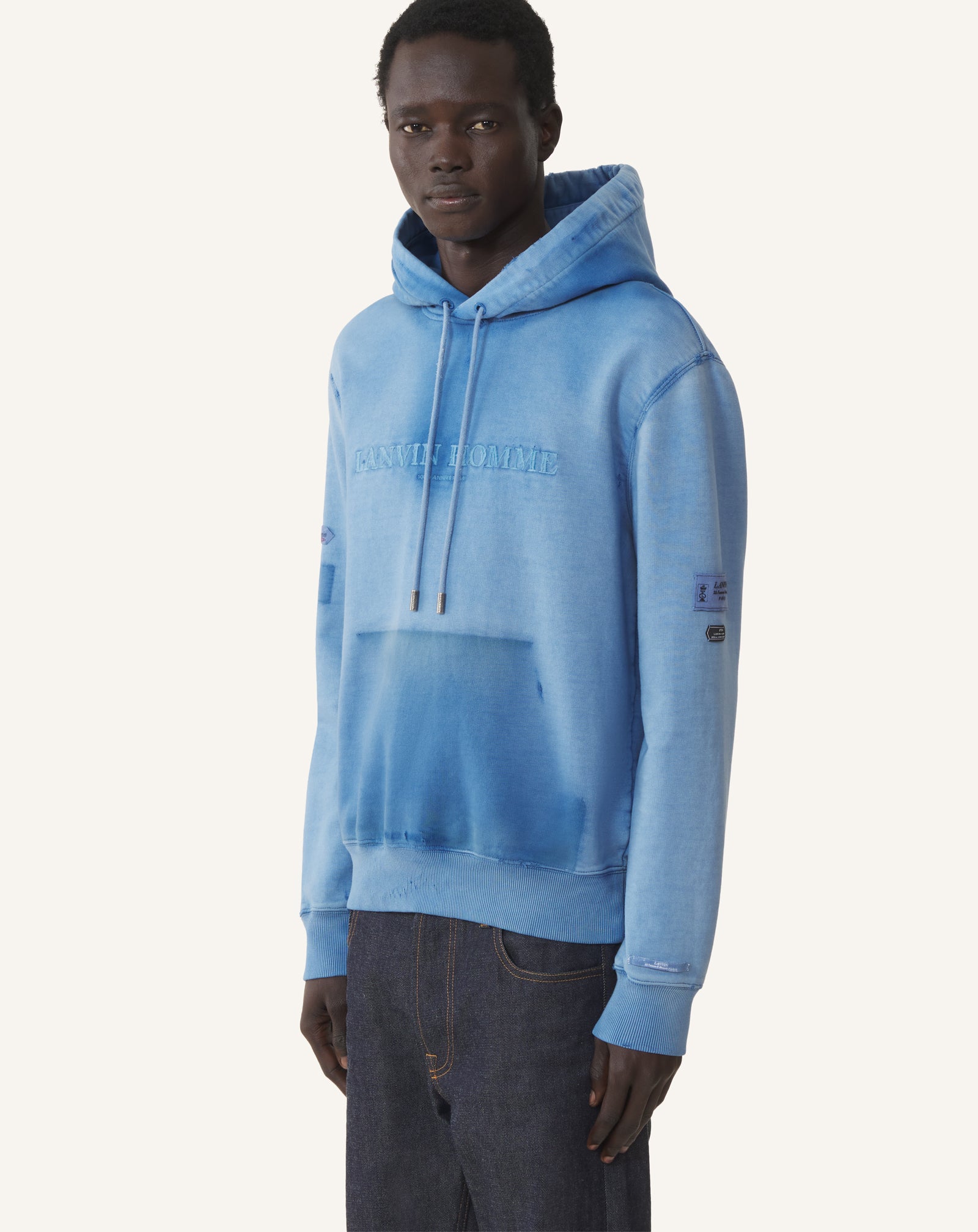 BLUE CENTENARY WORN EFFECT HOODIE