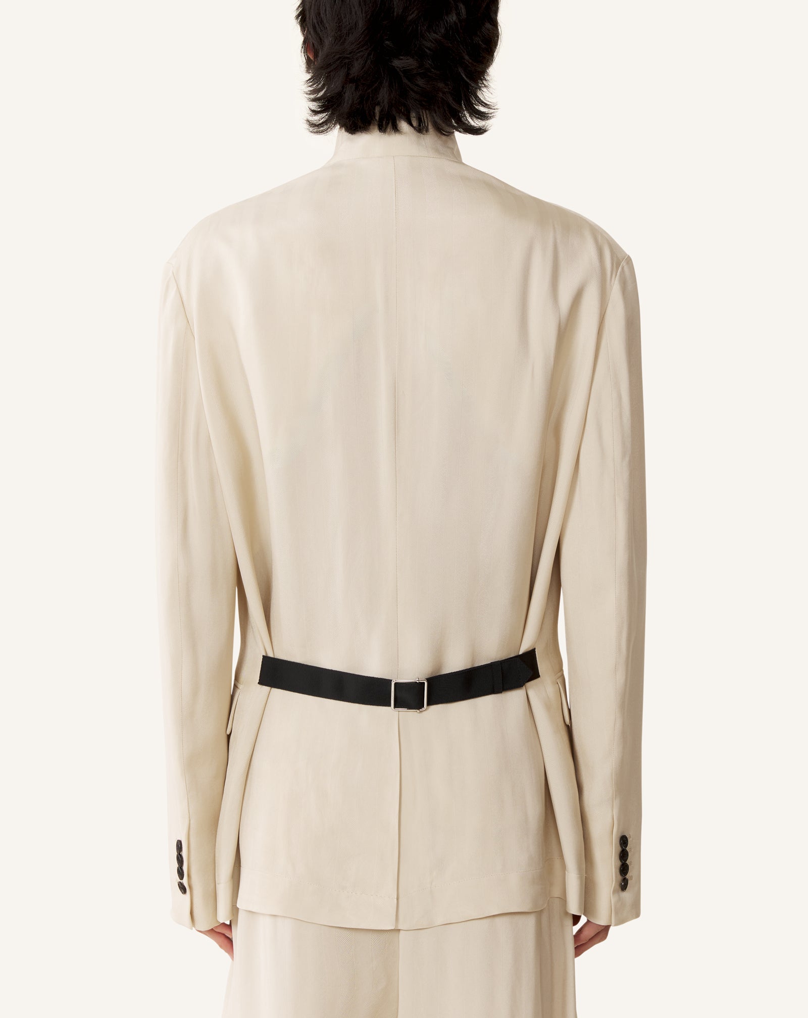 WHITE VISCOSE JACKET WITH STAND-UP COLLAR