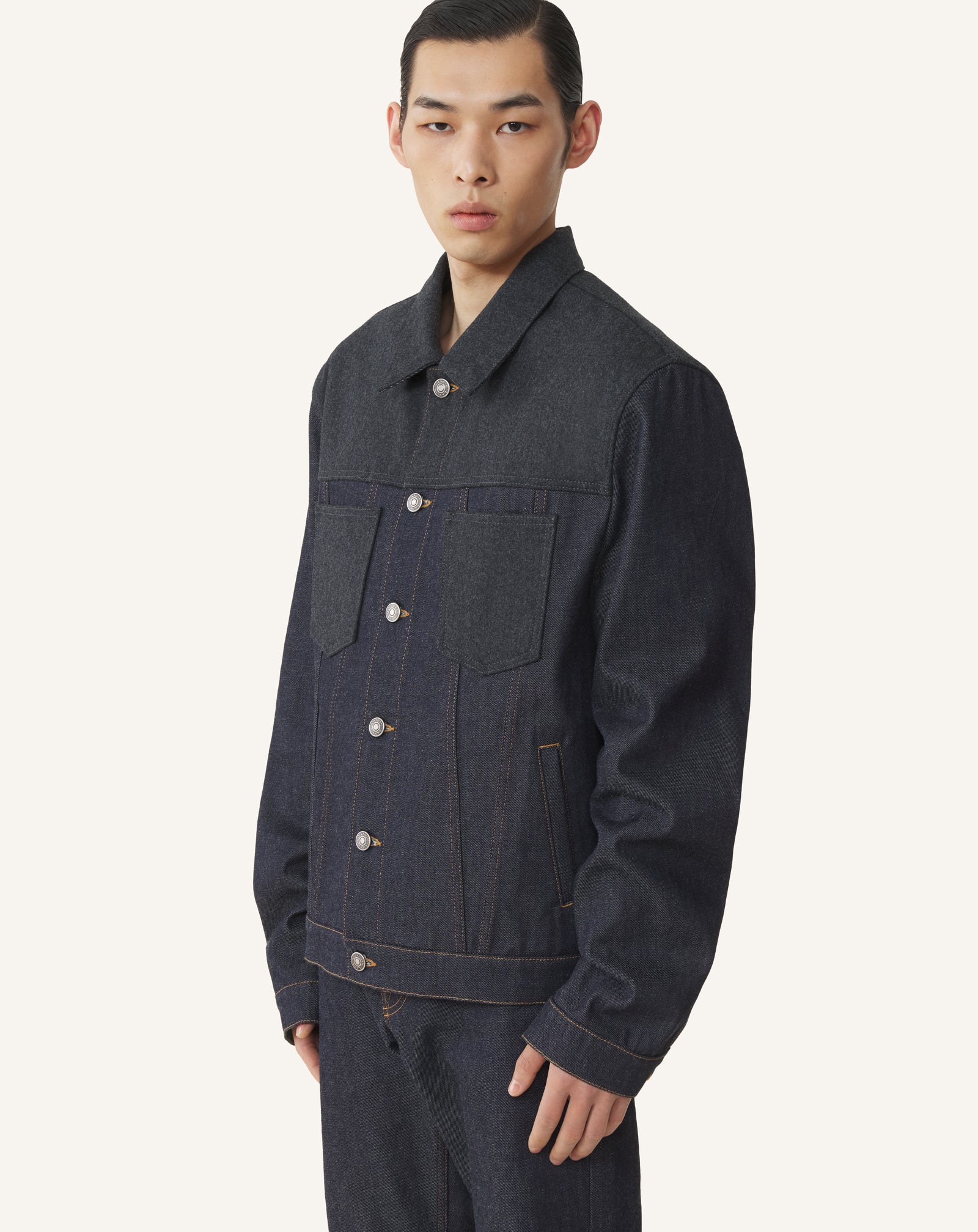 BLUE CLASSIC JACKET IN DENIM AND WOOL FLANNEL