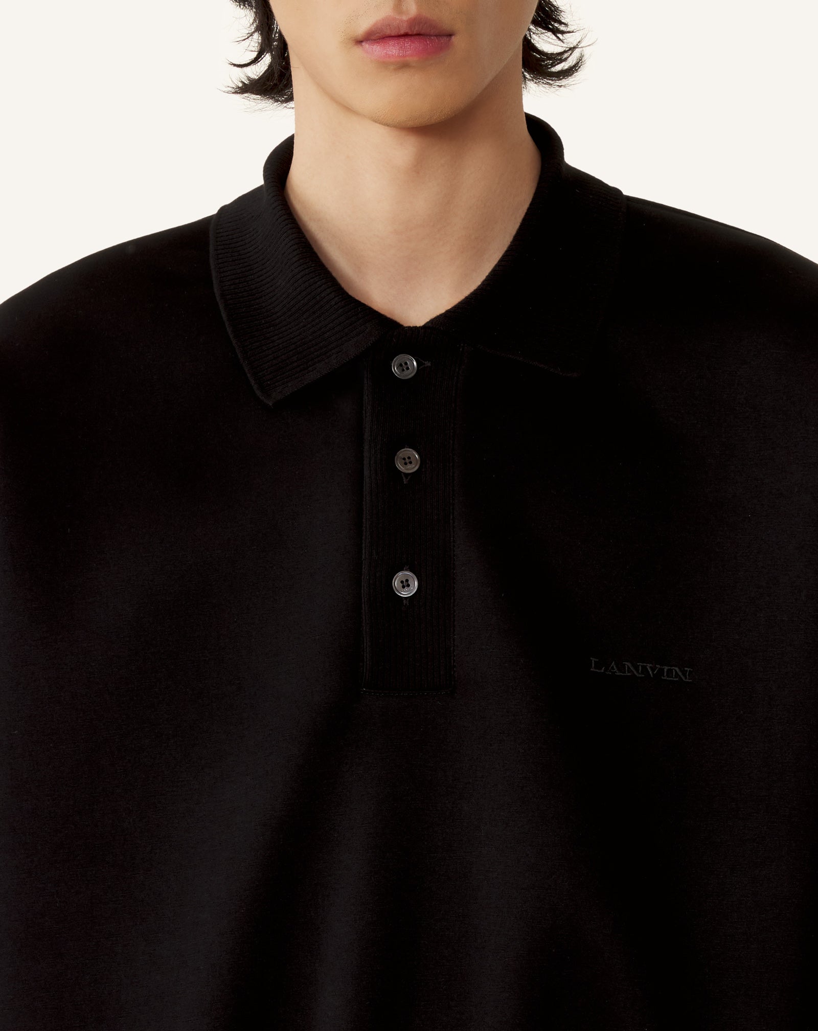 BLACK LOOSE-FIT DOUBLE-FACE JERSEY POLO SHIRT