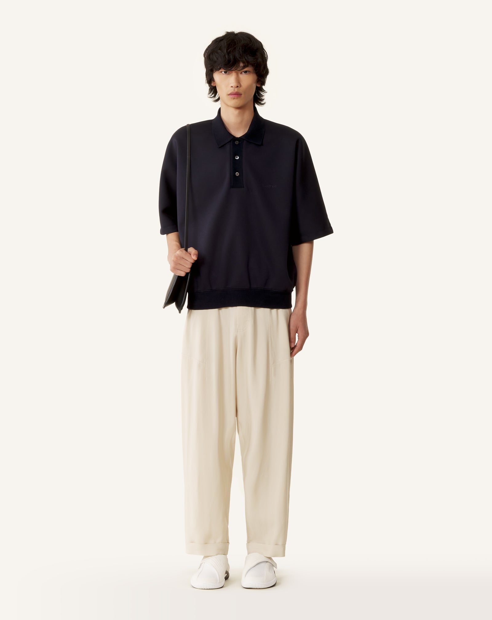 BLUE LOOSE-FIT DOUBLE-FACE JERSEY POLO SHIRT