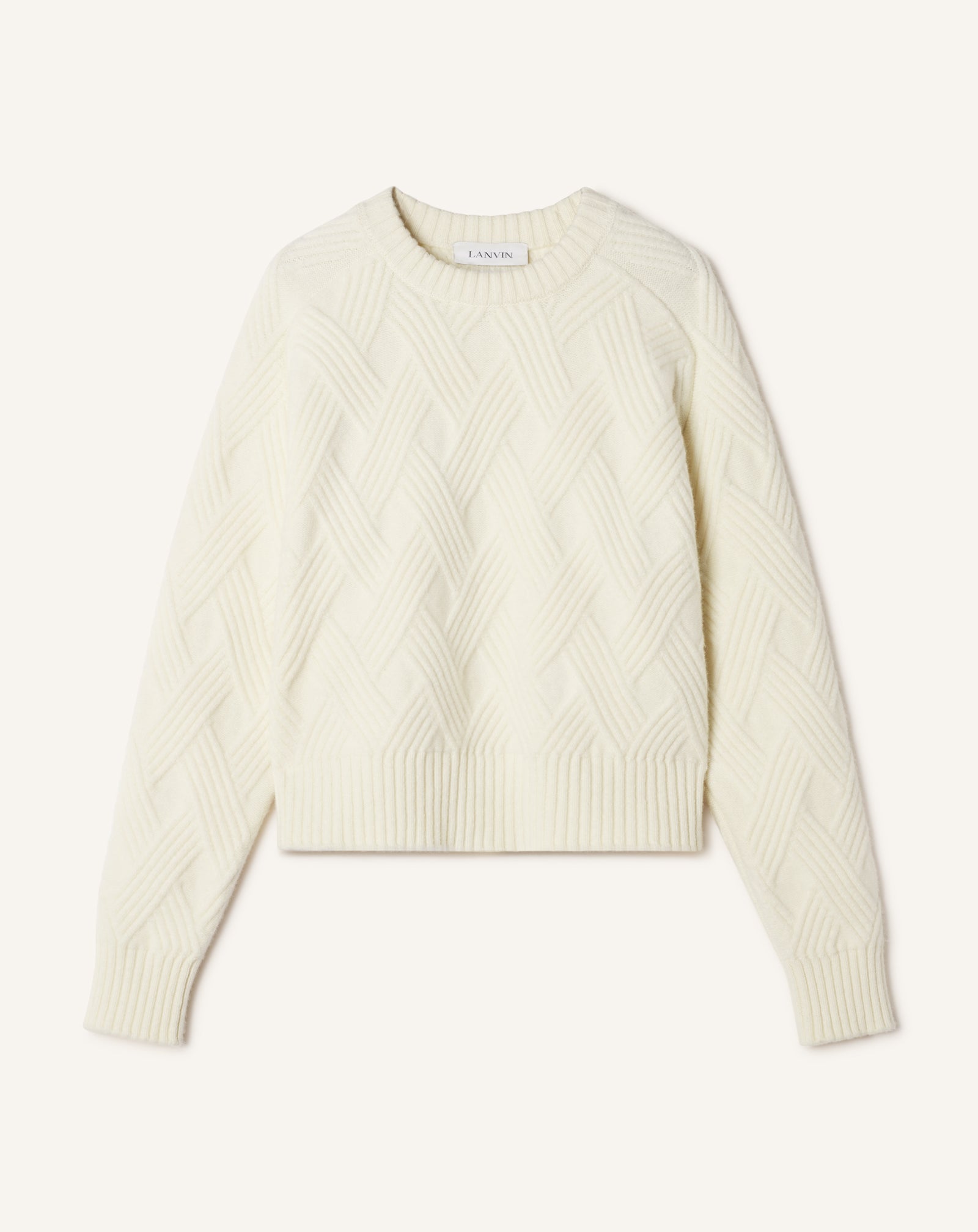 WHITE CABLE-KNIT WOOL SWEATER