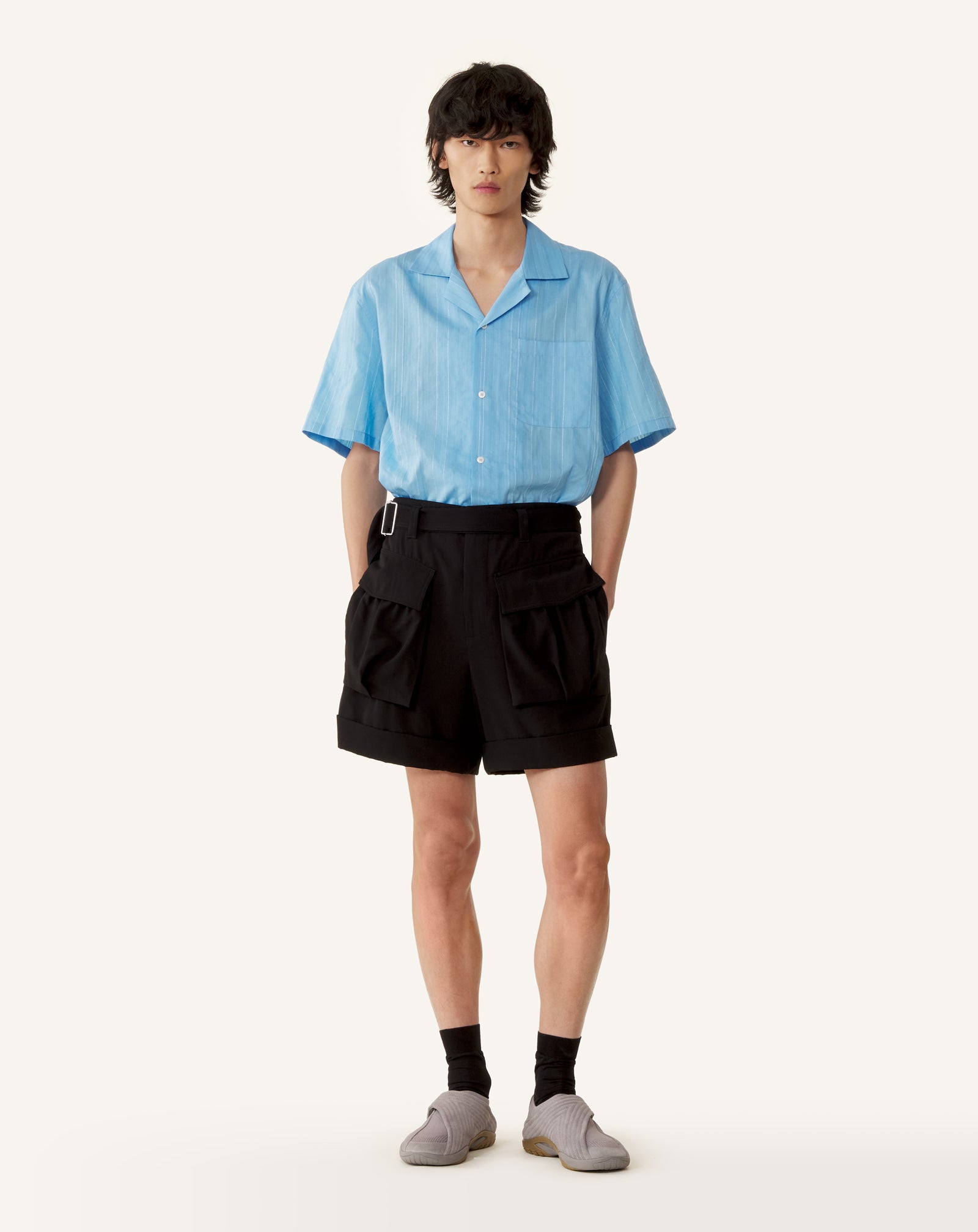 BLUE TEXTURED SHIRT IN COTTON AND SILK