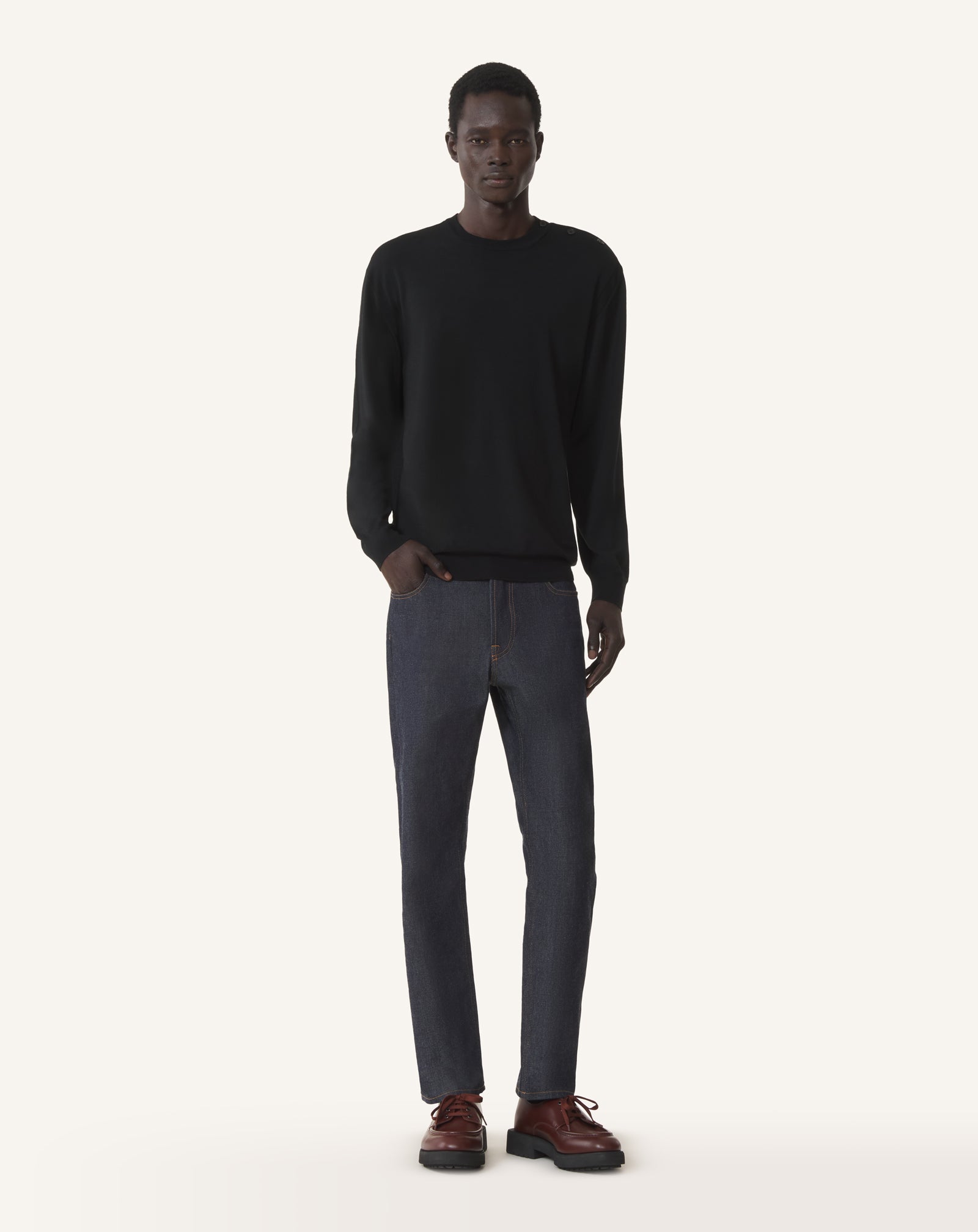 BLUE STRAIGHT-LEG DENIM PANTS