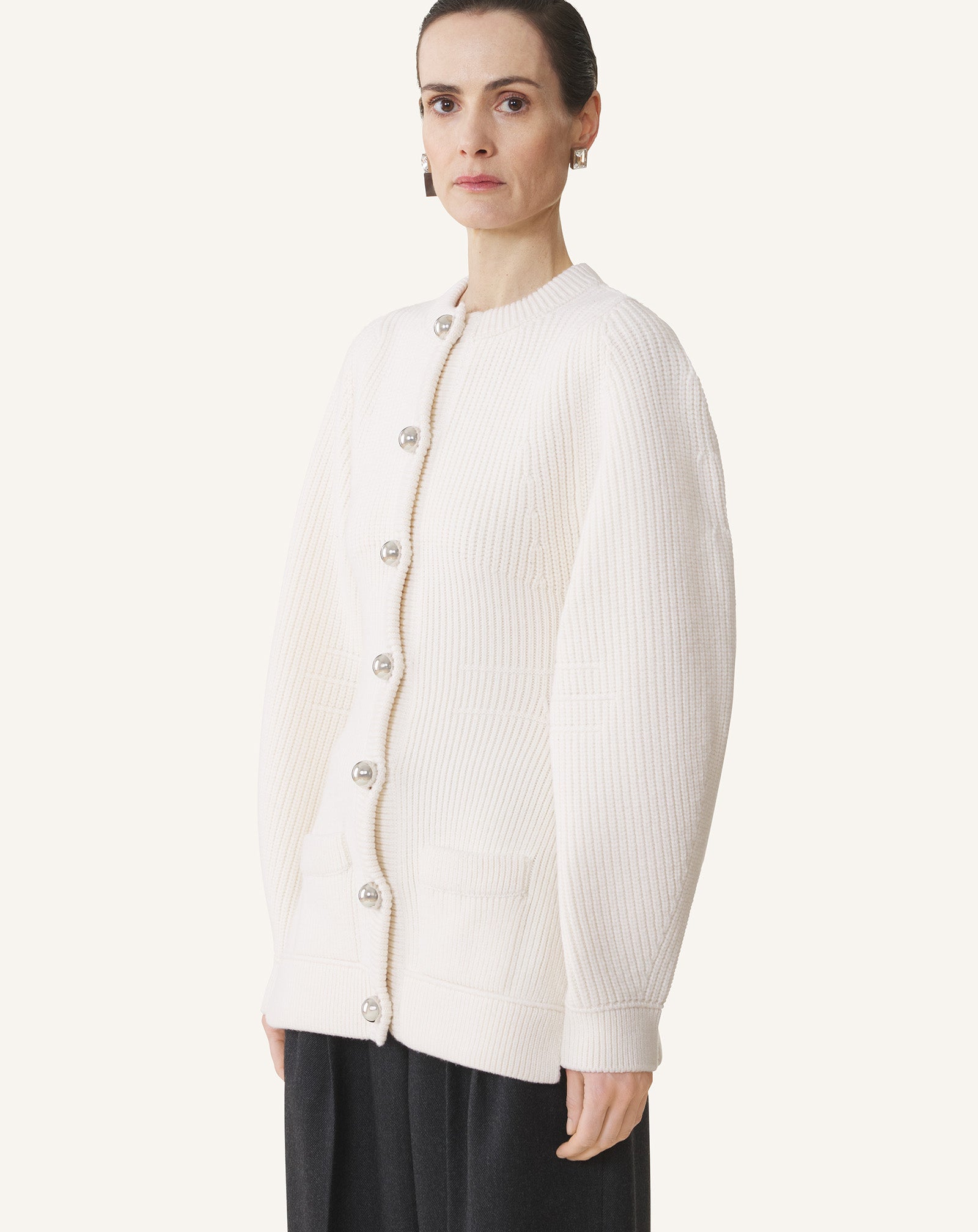 WOOL RIBBED CARDIGAN