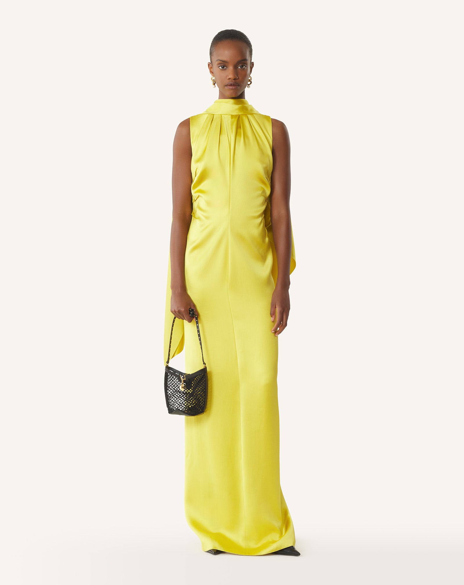 YELLOW LONG SATIN DRESS