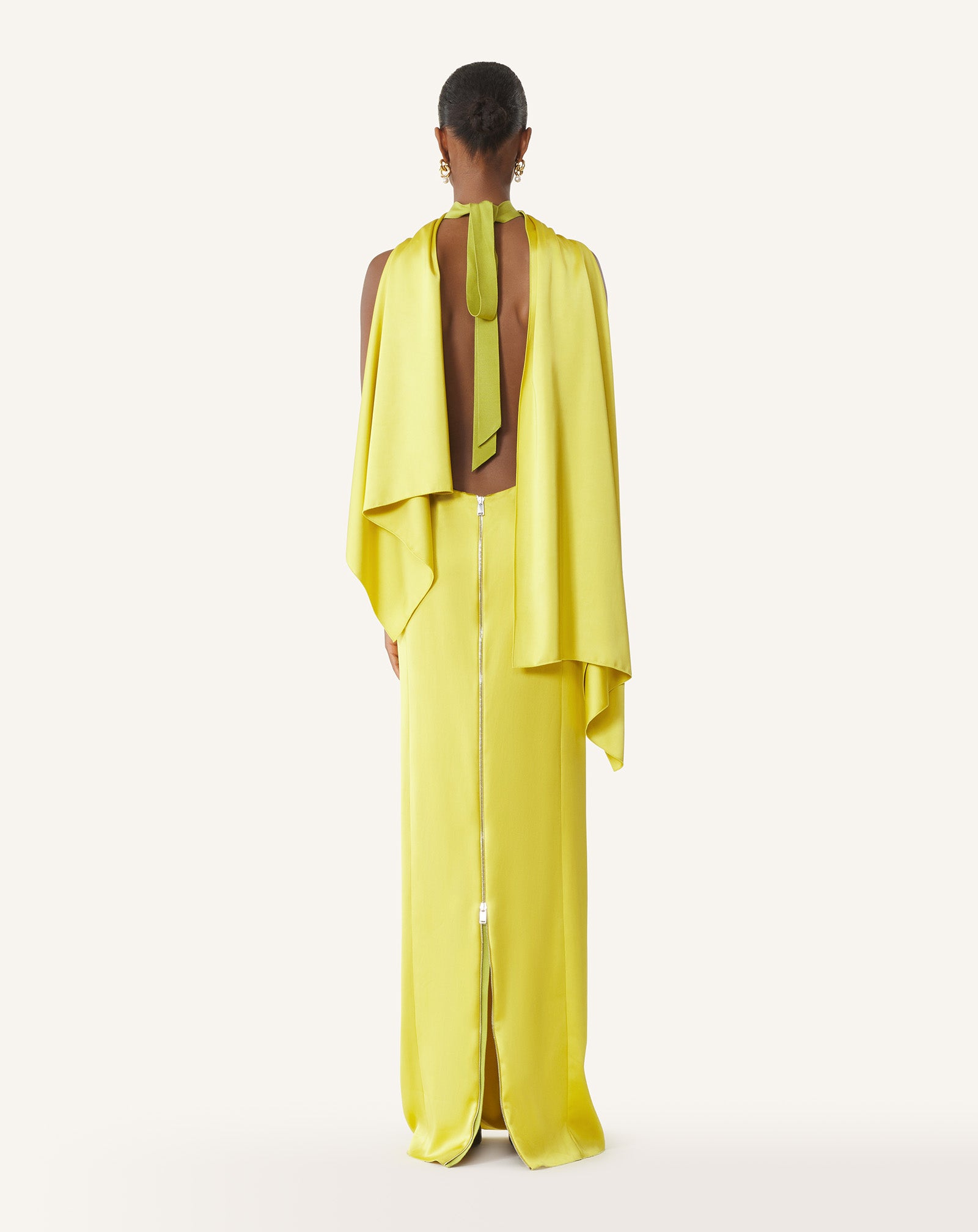 YELLOW LONG SATIN DRESS