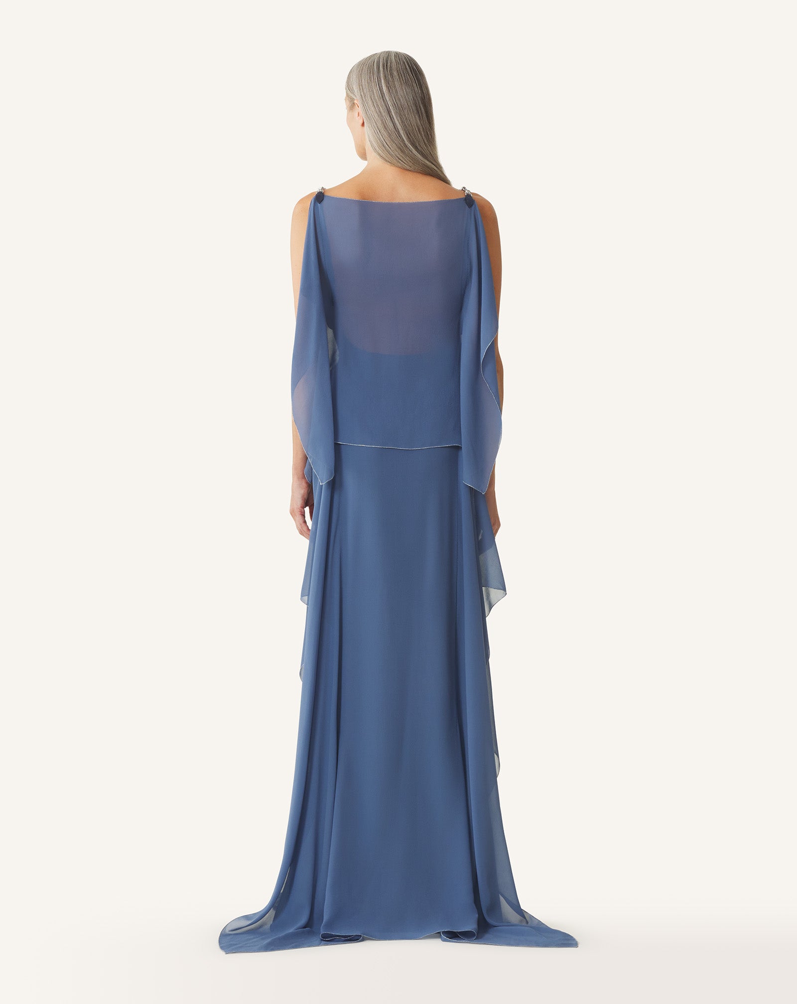 BLUE MAXI DRESS IN SILK GEORGETTE