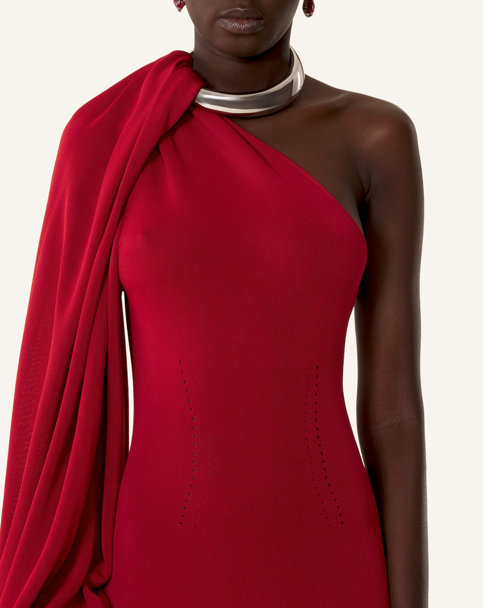 RED ASYMMETRICAL CHOKER DRESS IN VISCOSE