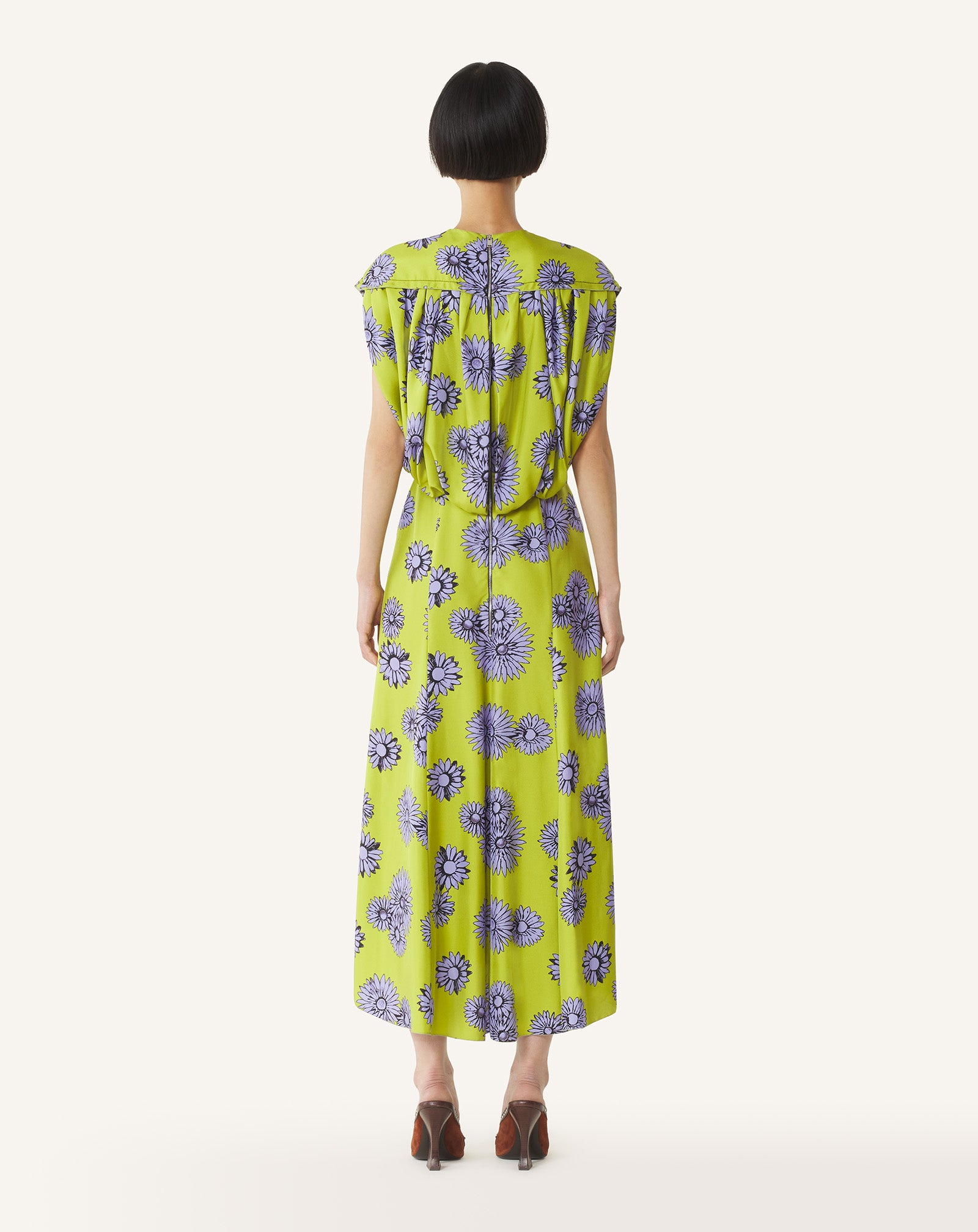 GREEN PRINTED SILK MIDI DRESS