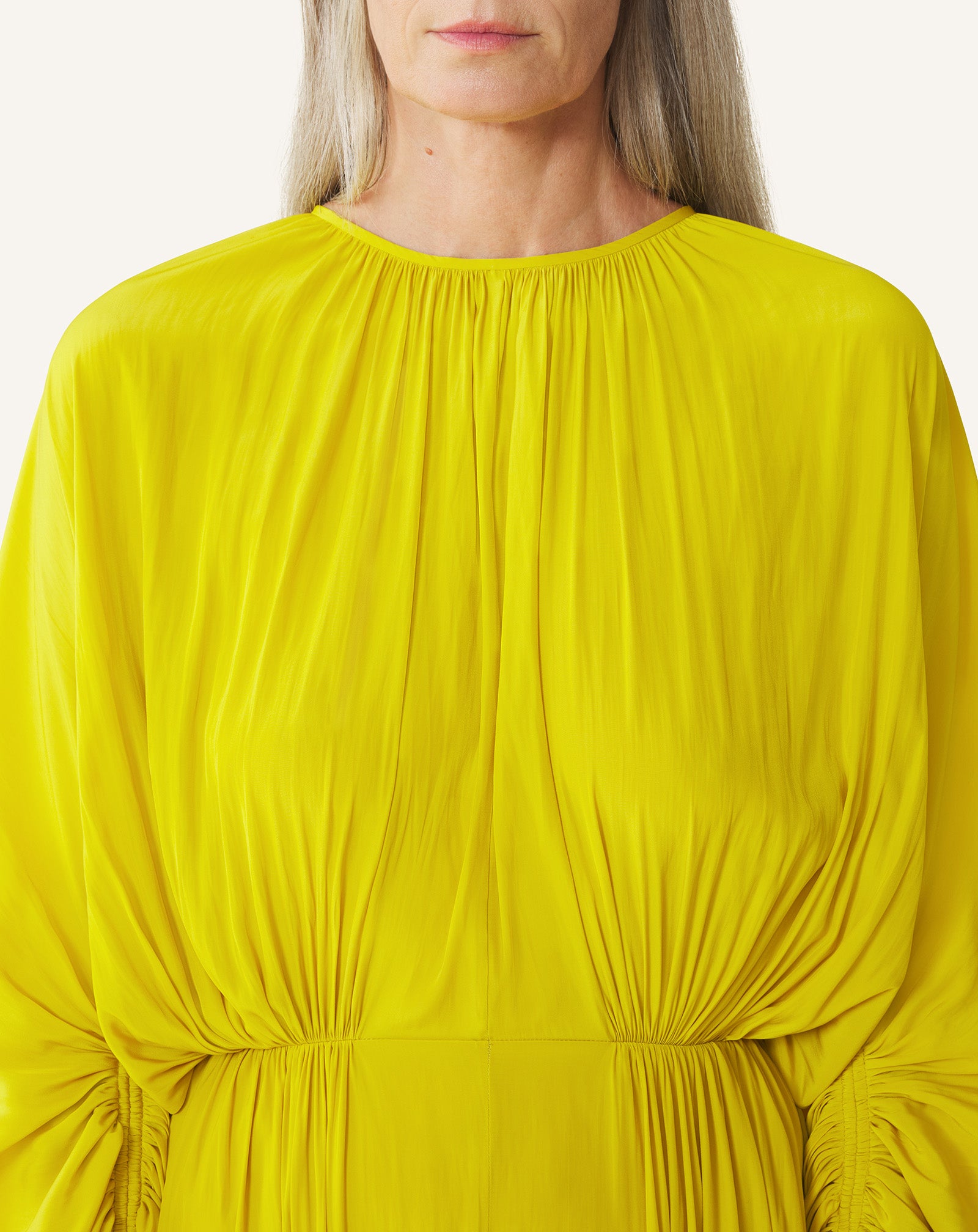 YELLOW FITTED CHARMEUSE DRESS