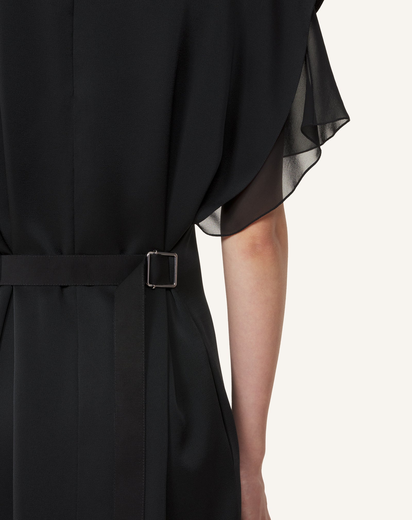 BLACK EMBROIDERED MIDI DRESS IN SATIN