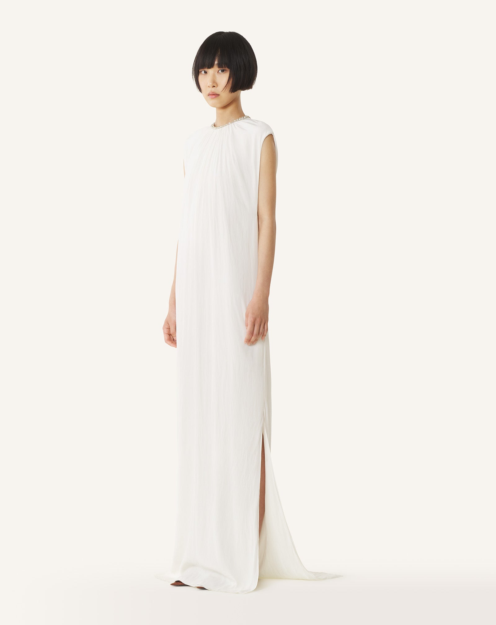 EMBROIDERED DRESS IN CHARMEUSE