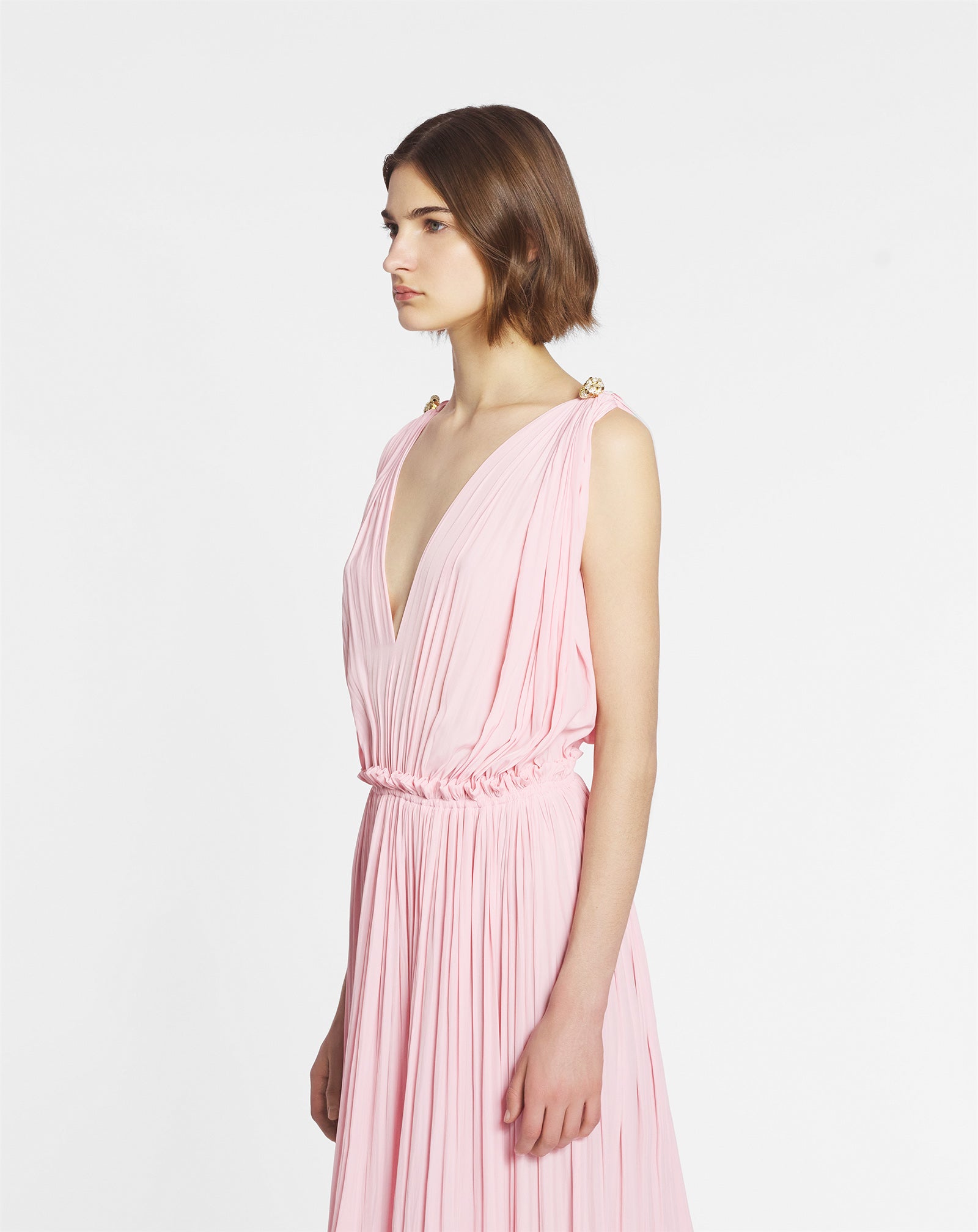 PINK LONG DRESS WITH RUFFLES