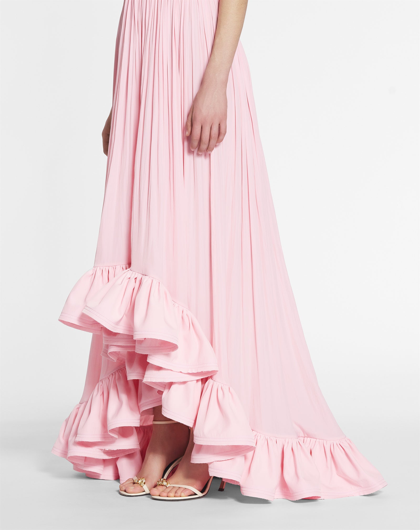PINK LONG DRESS WITH RUFFLES