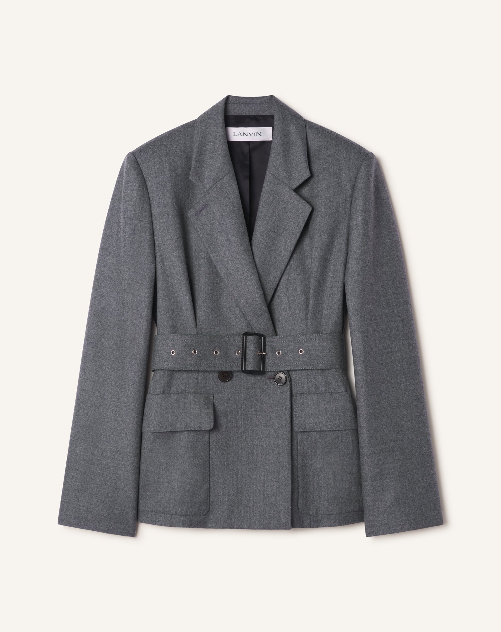 GREY BELTED JACKET IN WOOL FLANNEL