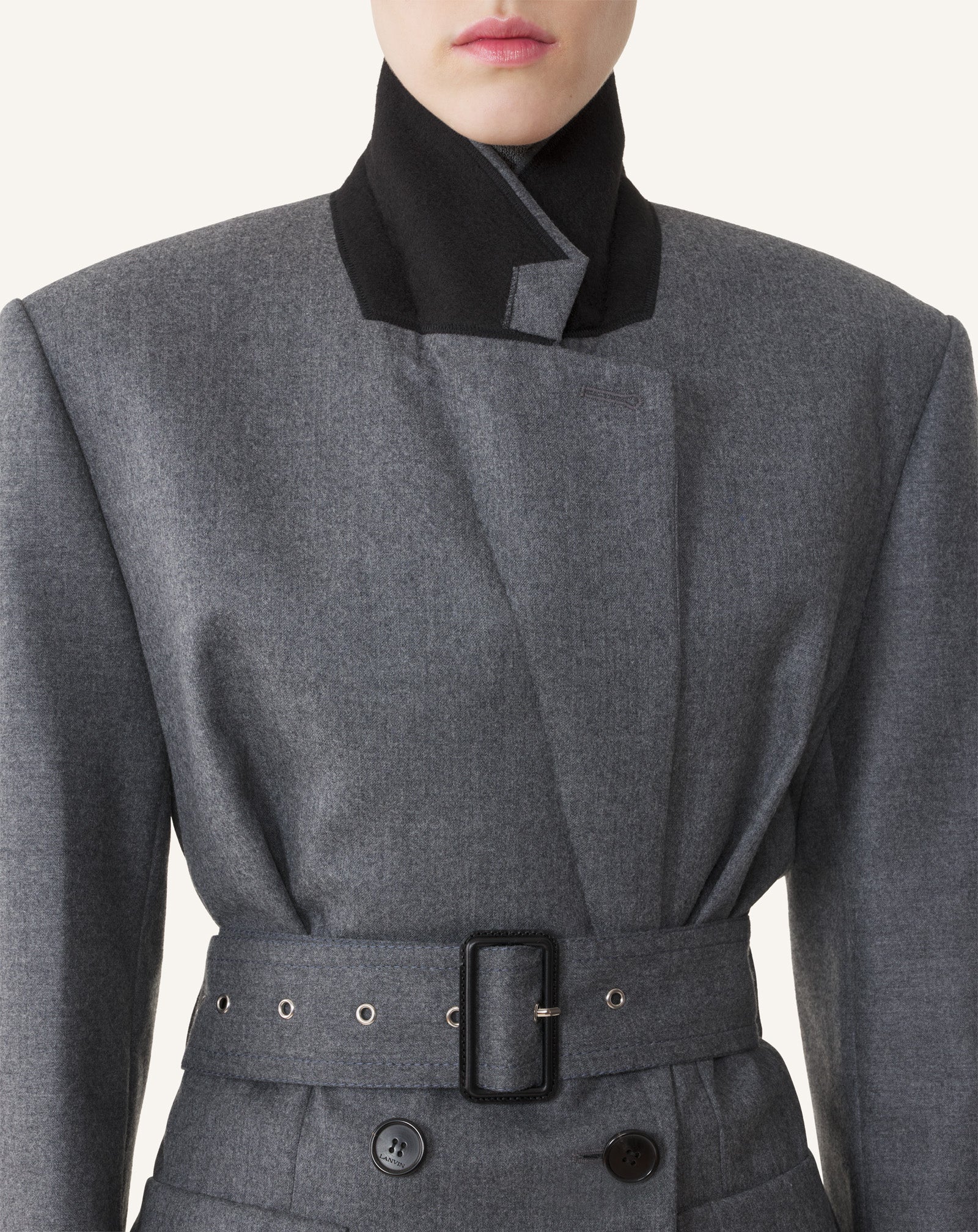 GREY BELTED JACKET IN WOOL FLANNEL