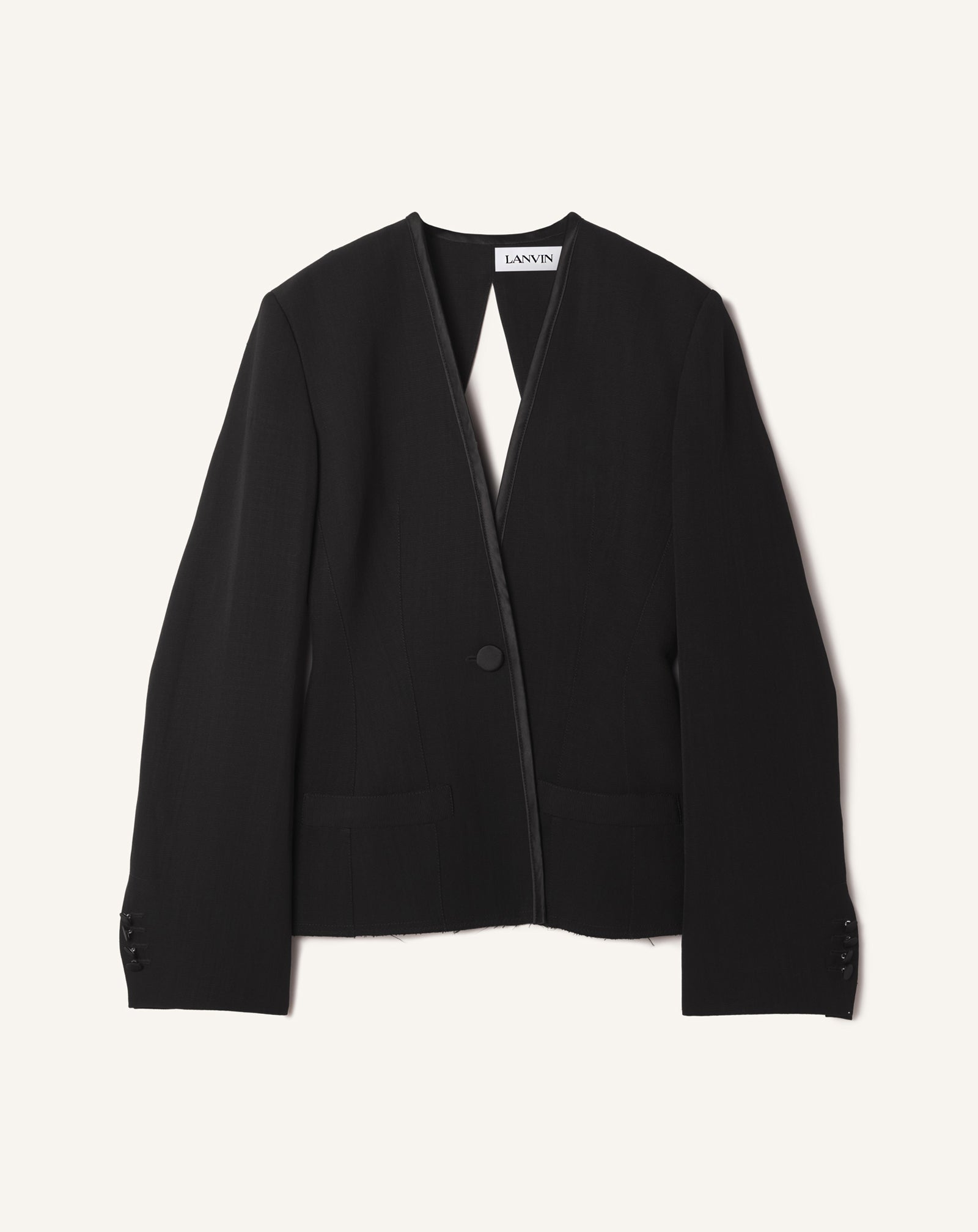 BLACK SILK AND VISCOSE OPEN-BACK JACKET