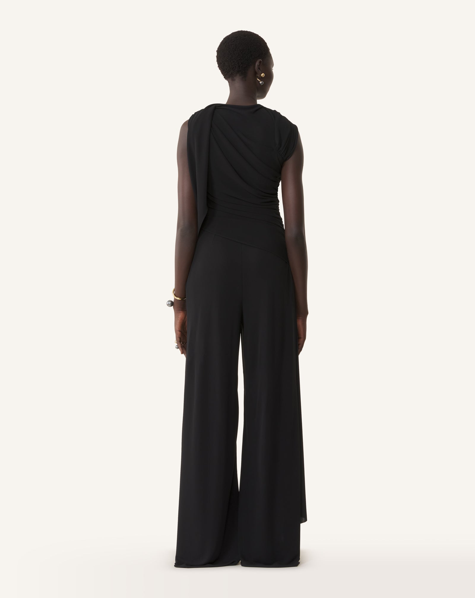 BLACK DRAPED JUMPSUIT IN CREPE JERSEY