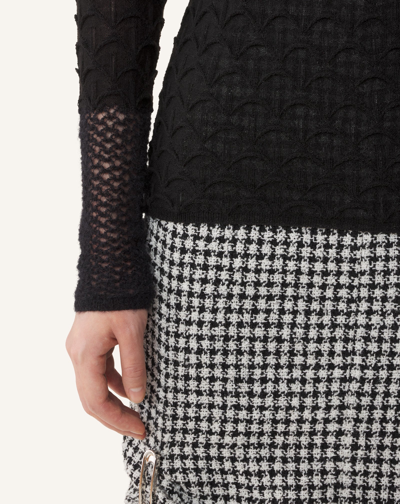 BLACK  HIGH-NECK TOP IN WOOL AND MOHAIR